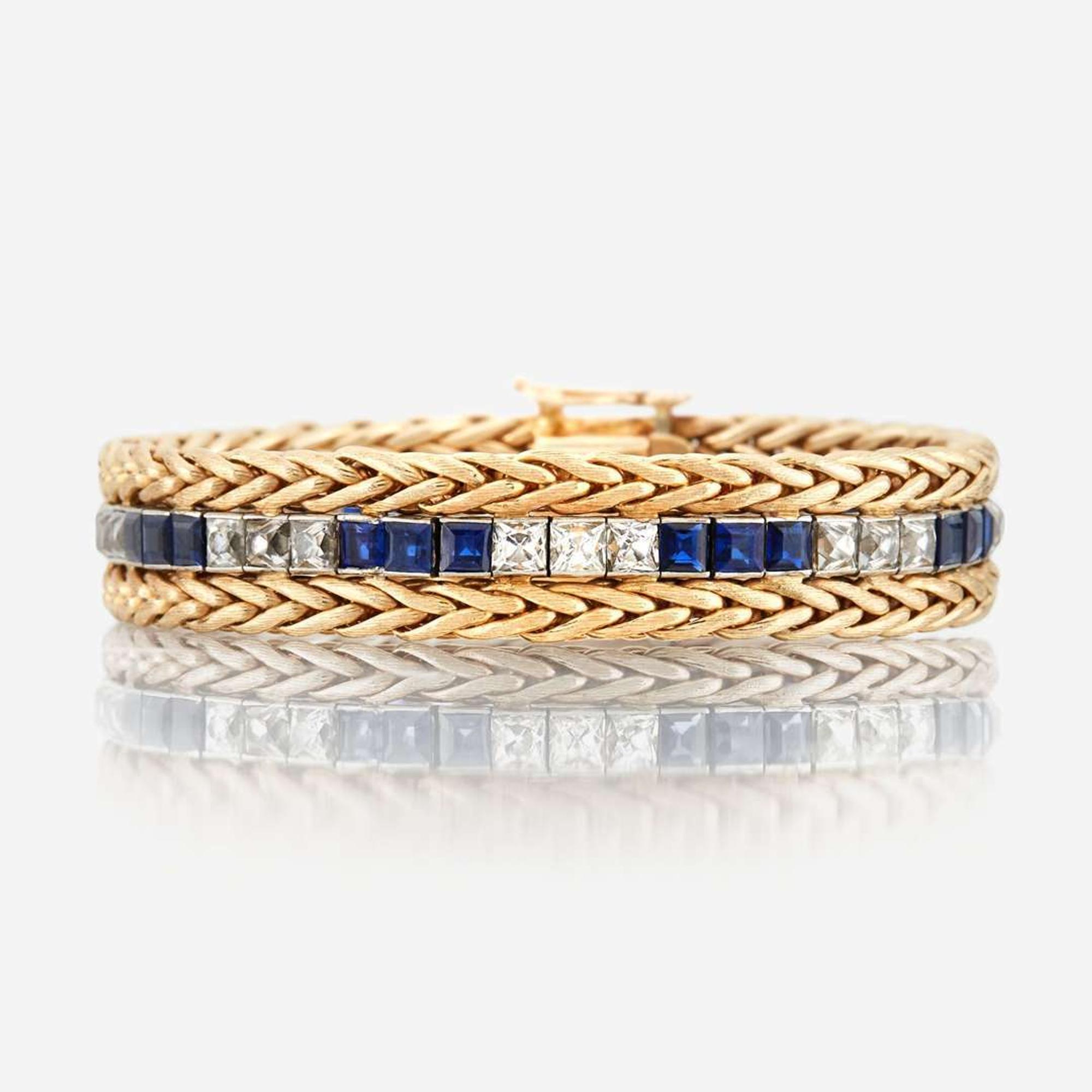 A sapphire, diamond, platinum, and gold bracelet