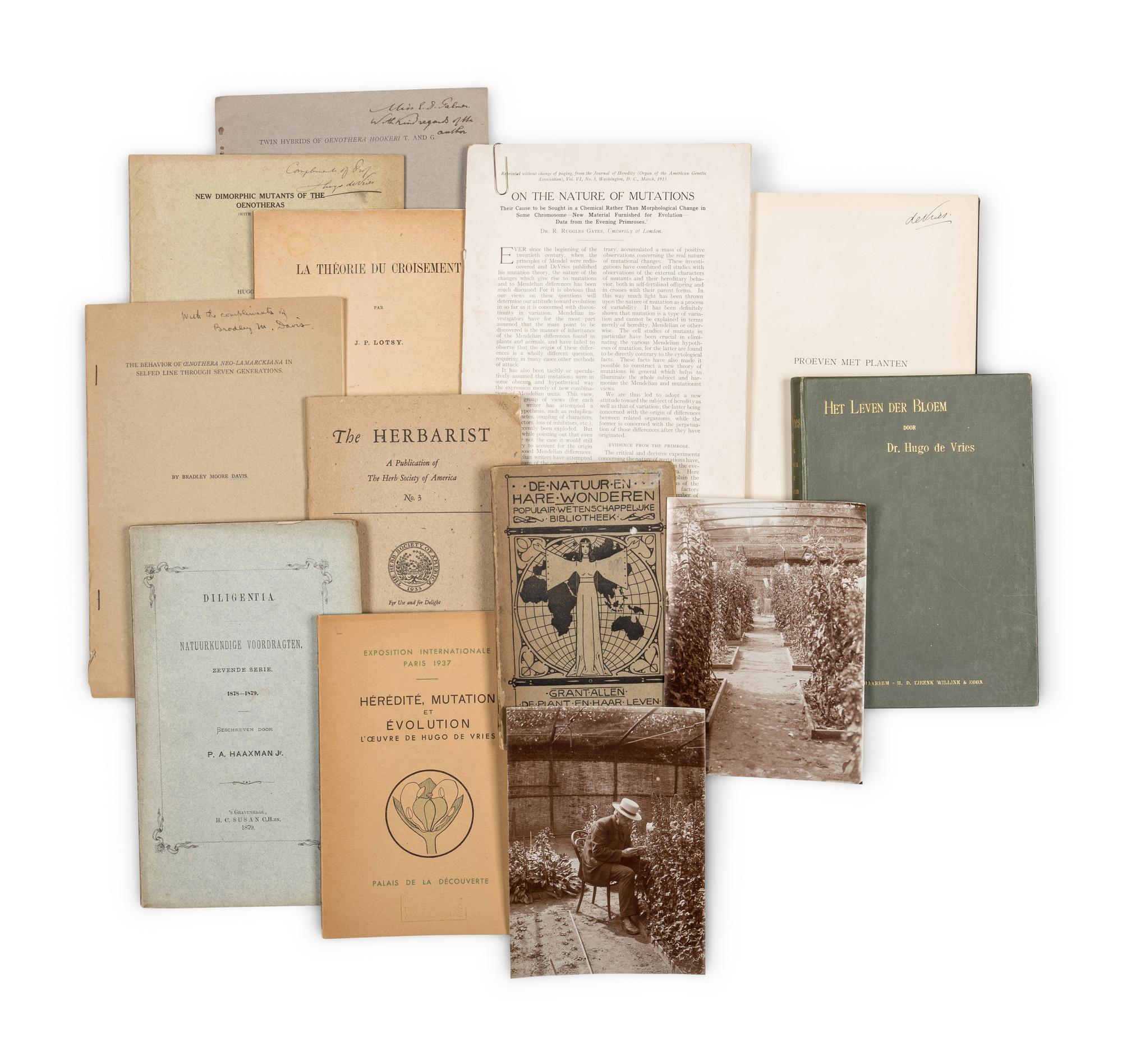 [DE VRIES, Hugo (1848-1935)]. An extensive archive including signed pamphlets and personally owned works related to the life and work of Hugo de Vries ca late 19th and early 20th centuries.