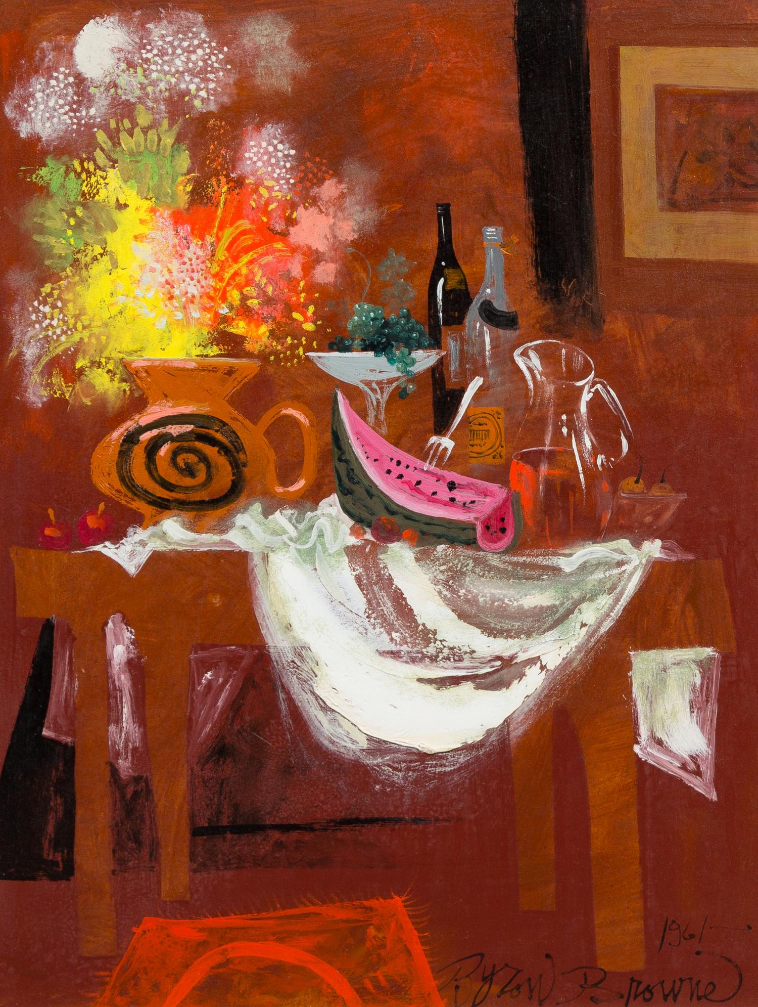 Byron Browne, (American, 1907-1961), Still Life + Mellon, 1961