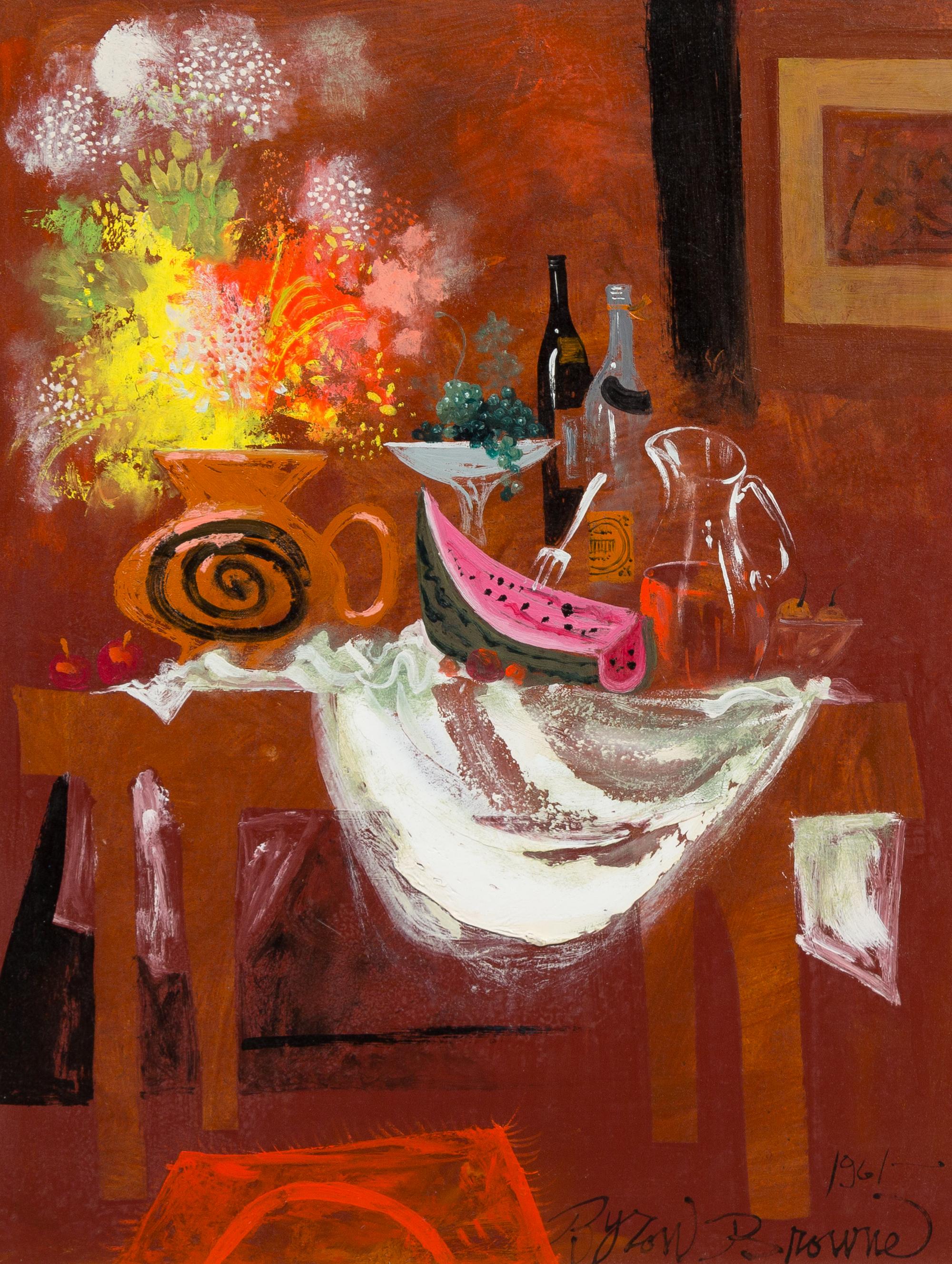 Byron Browne, (American, 1907-1961), Still Life + Mellon, 1961