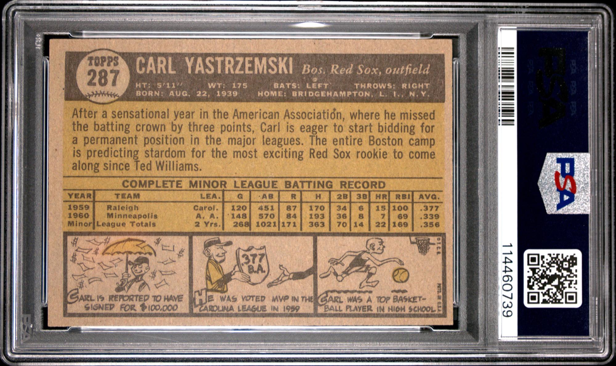A 1961 Topps Carl Yastrzemski Star Rookie Baseball Card No. 287 (PSA 6 EX-MT)
