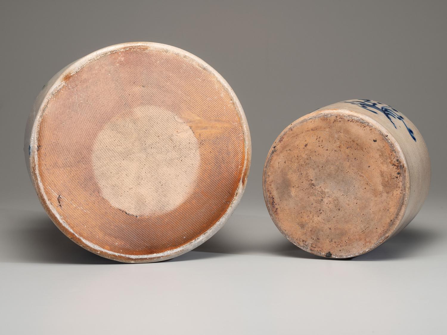 Two Cobalt Decorated Stoneware Vessels