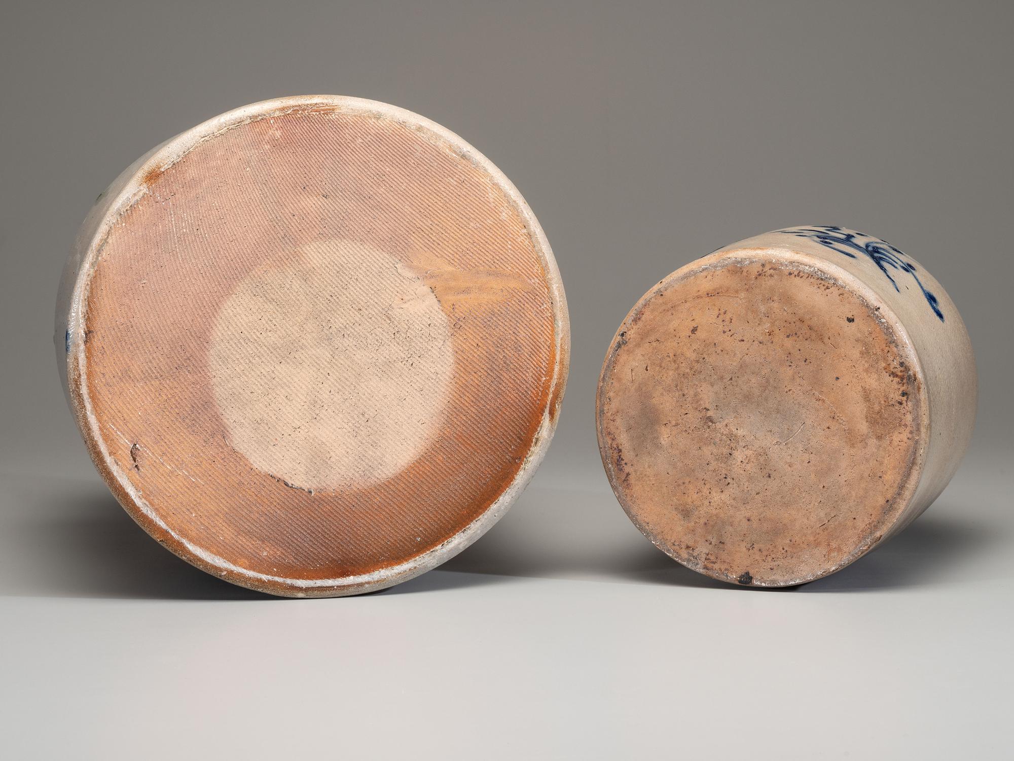 Two Cobalt Decorated Stoneware Vessels