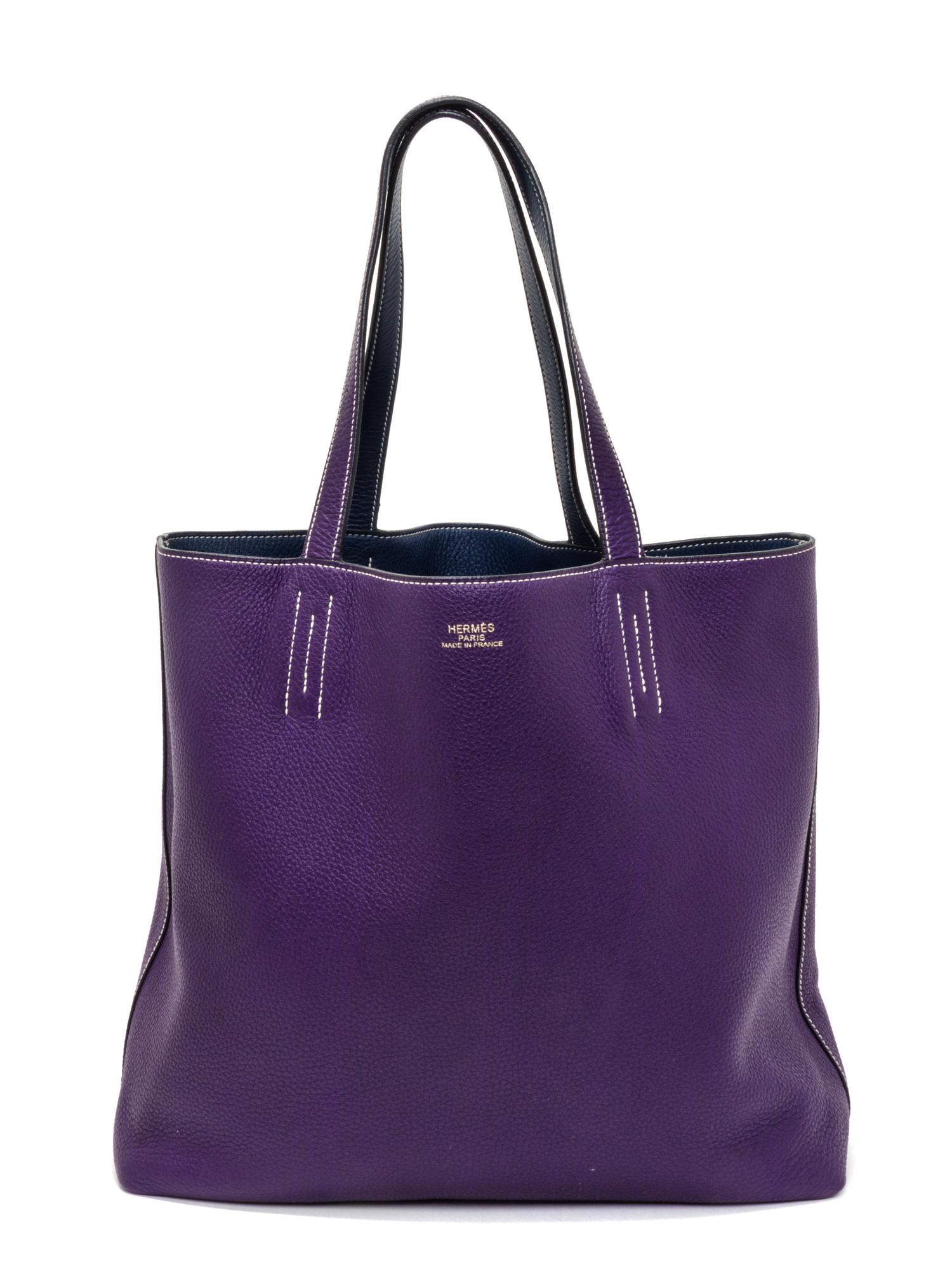 An Hermes Bleu/Violet 45cm Taurillon Clemence Double Sens Tote, 17.5" x 15.5" x 5".