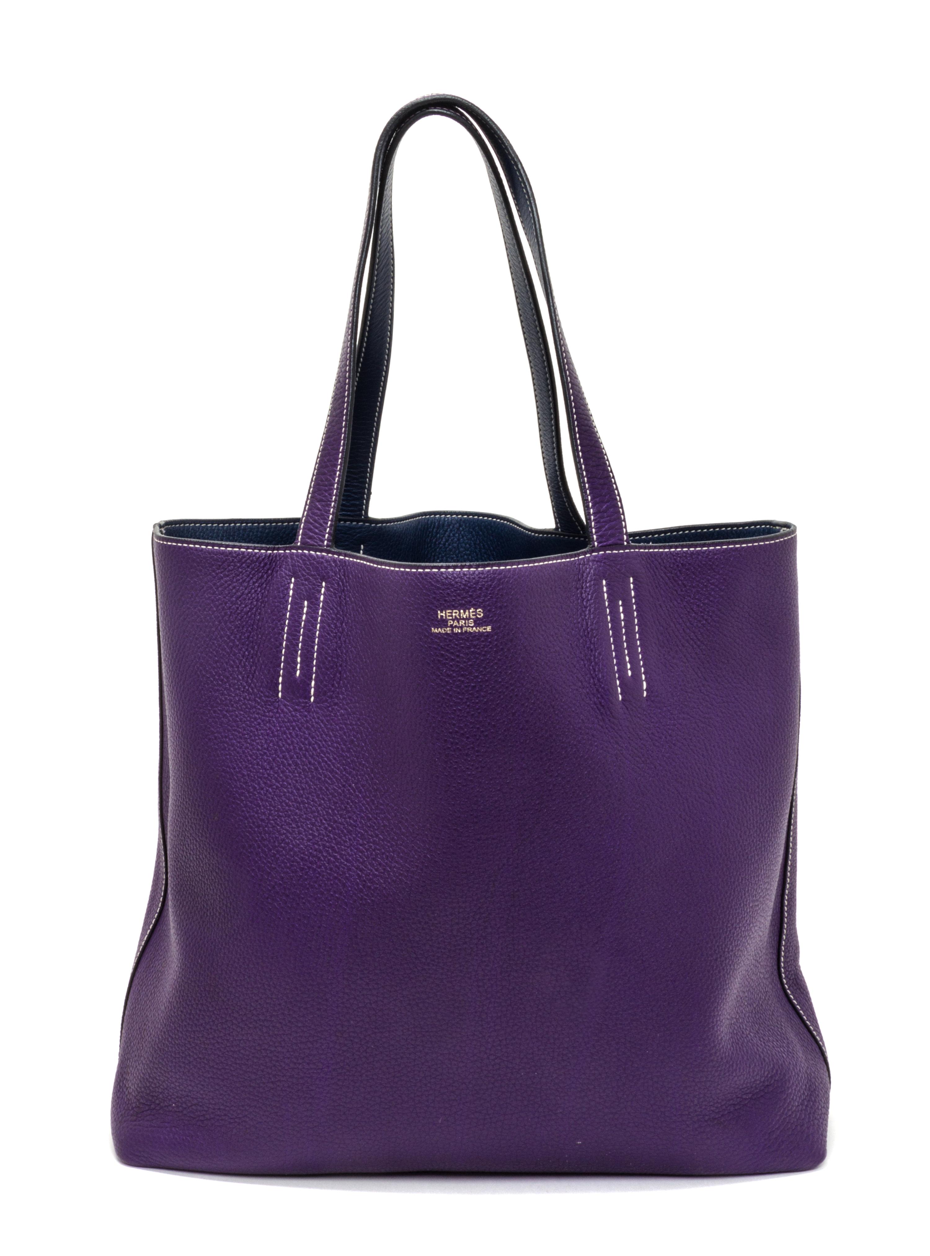 An Hermes Bleu/Violet 45cm Taurillon Clemence Double Sens Tote, 17.5" x 15.5" x 5".
