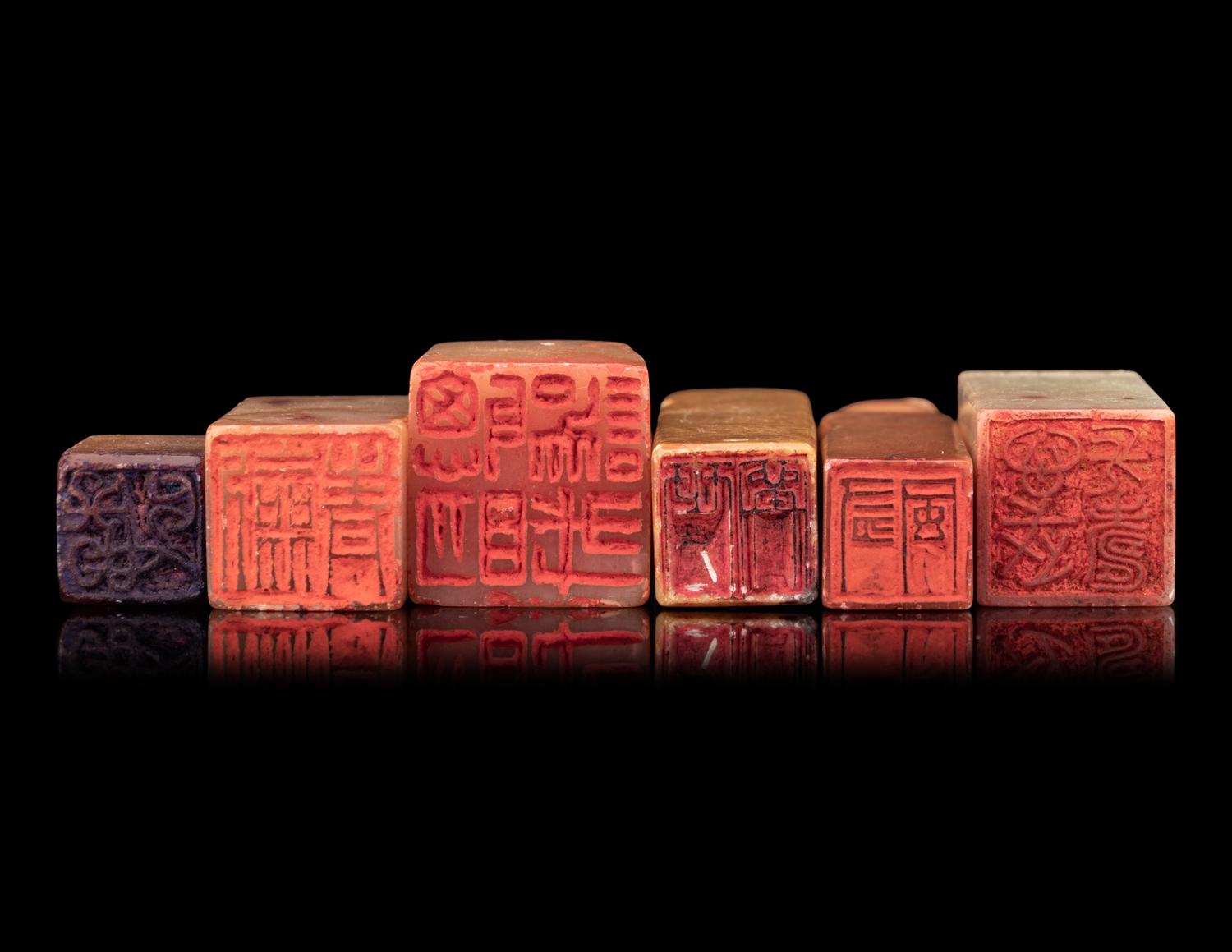 Six Chinese Soapstone Stone Seals