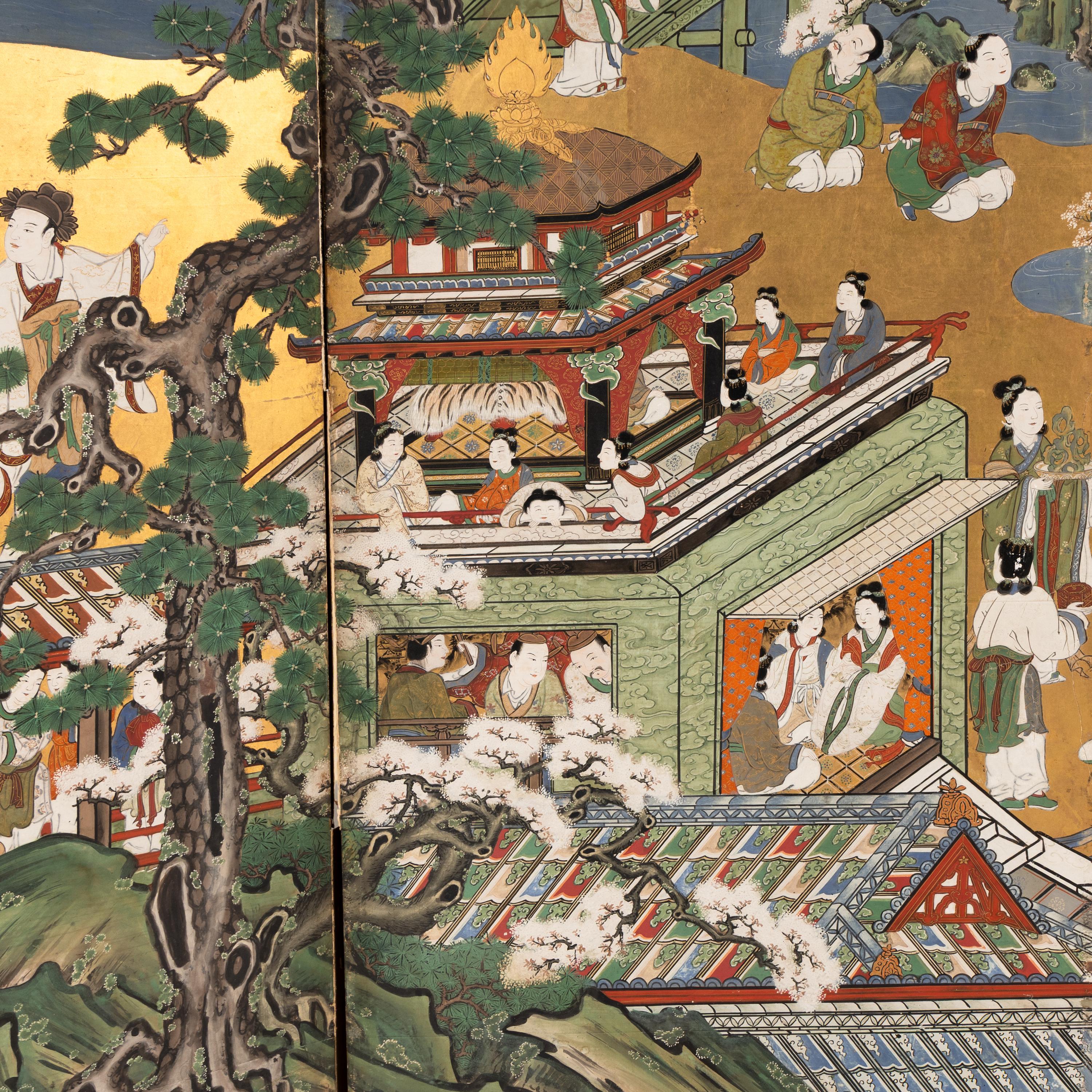 A Japanese Six-Panel Folding Screen, 20th Century 近代 日本金箔彩繪六扇屏