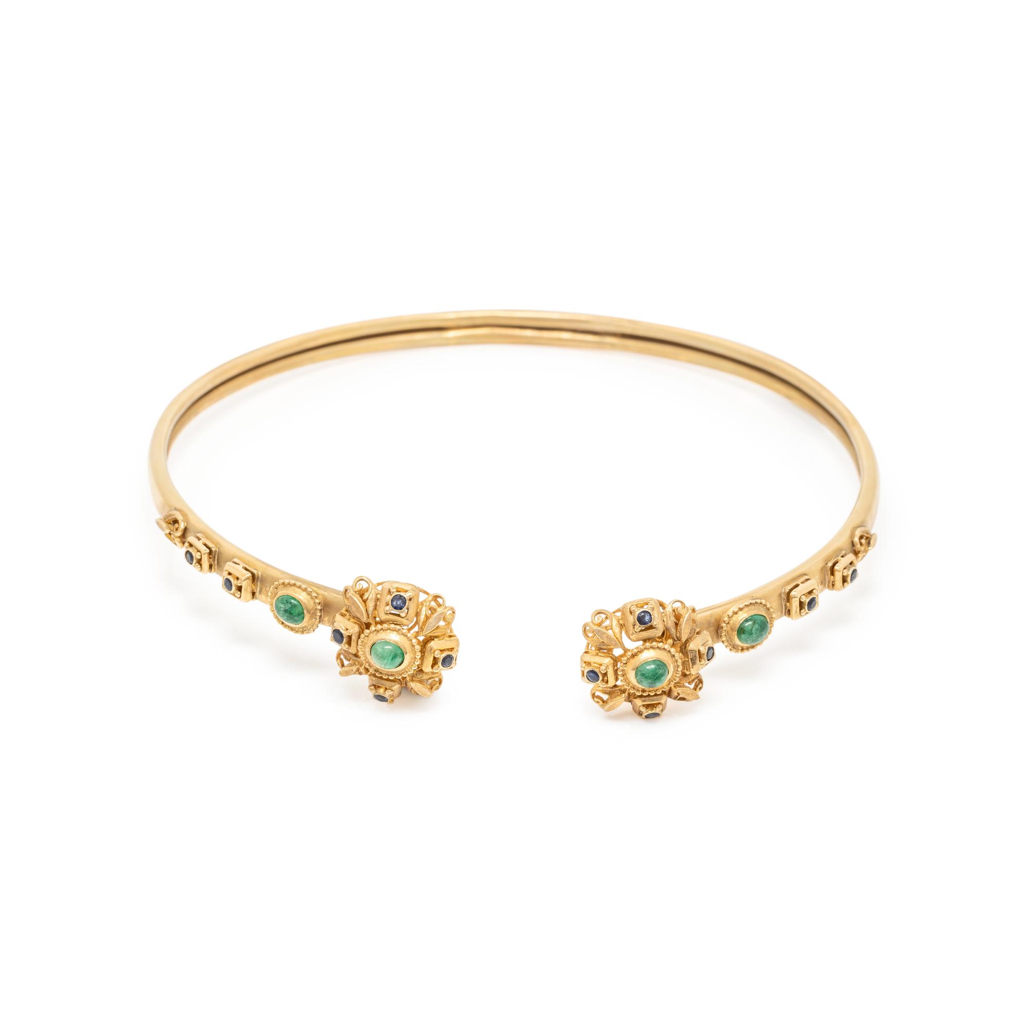 LALAOUNIS, YELLOW GOLD, EMERALD, AND SAPPHIRE TORQUE NECKLACE