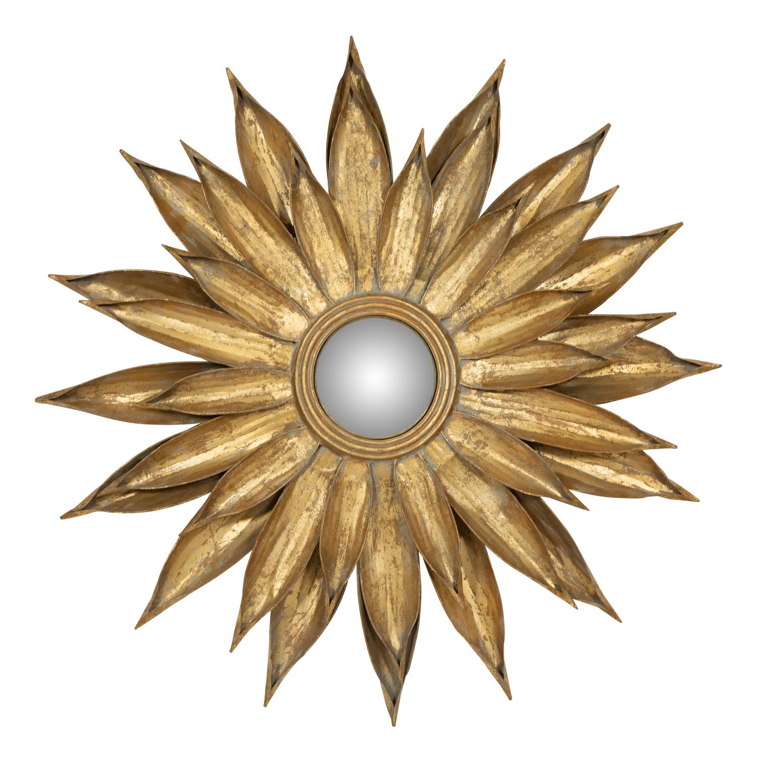 A Pair of Gilt Metal Sunflower Convex Mirrors
