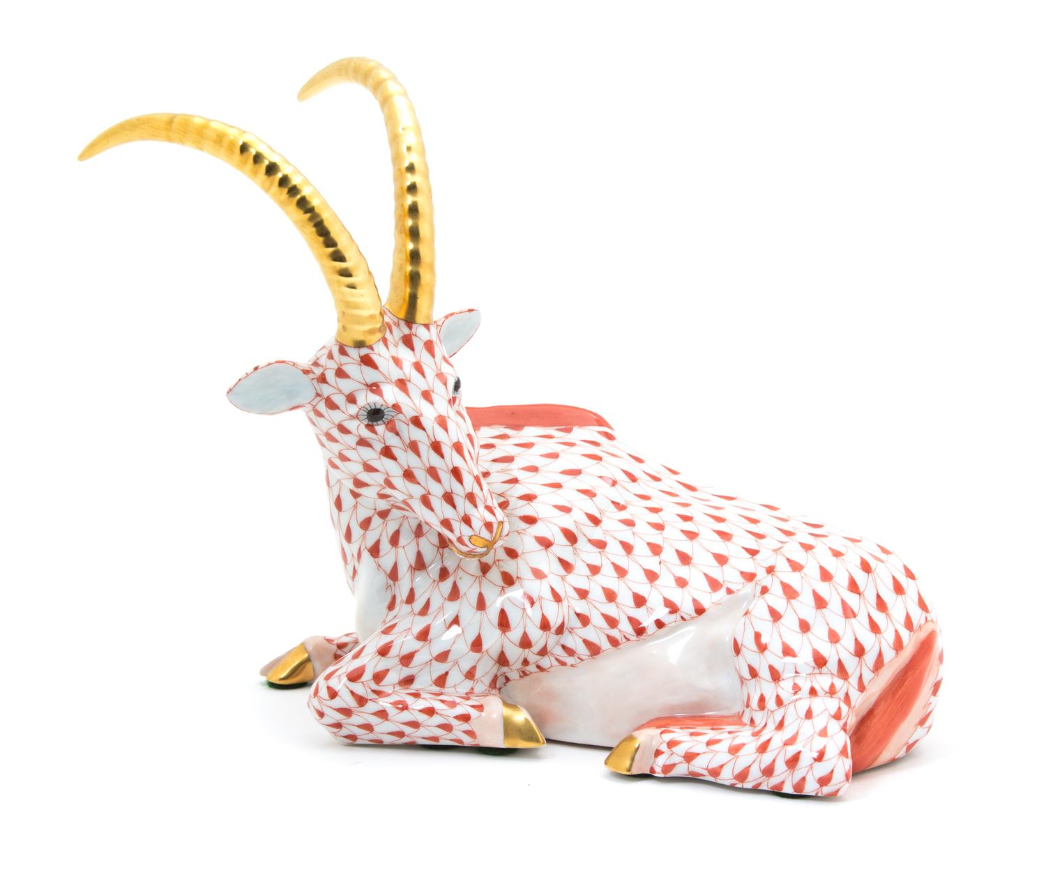 A Herend Porcelain Rust Fishnet Figure of an Antelope Length 7 inches. — 20TH CENTURY