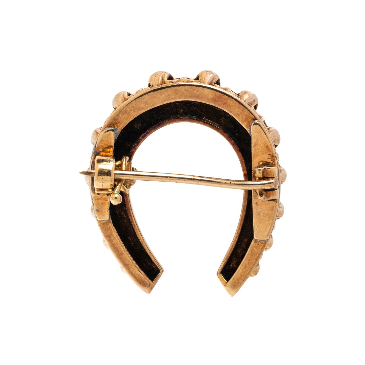 ANTIQUE, CULTURED PEARL AND DIAMOND HORSESHOE BROOCH