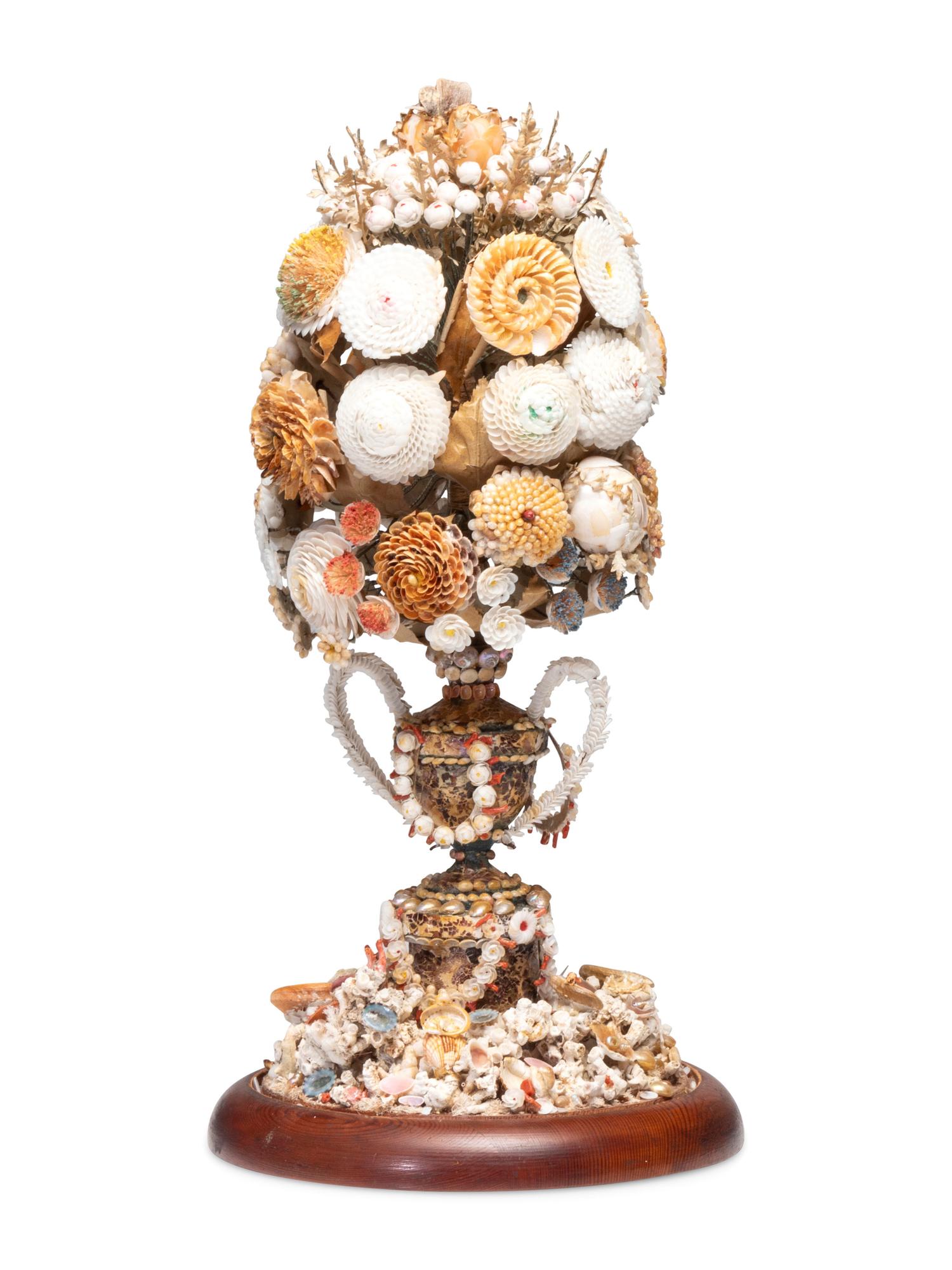 A Victorian Shell Encrusted Bouquet of Flowers