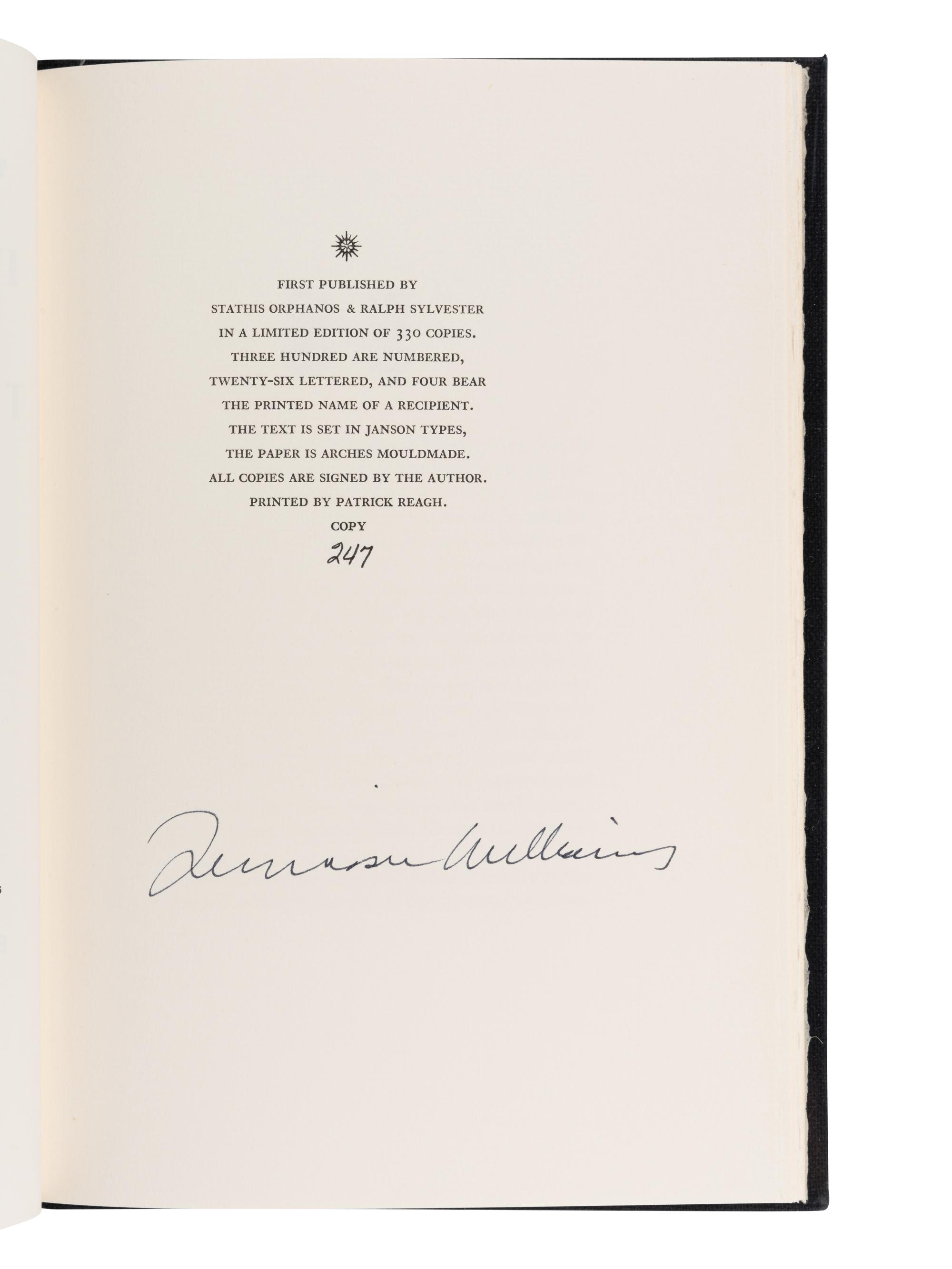 WILLIAMS, Tennessee (1911-1983). Moise and the World of Reason. New York: Simon & Schuster, 1975.