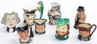 Eight Figural Toby and Character Mugs Height of tallest 6 inches. — 20TH CENTURY