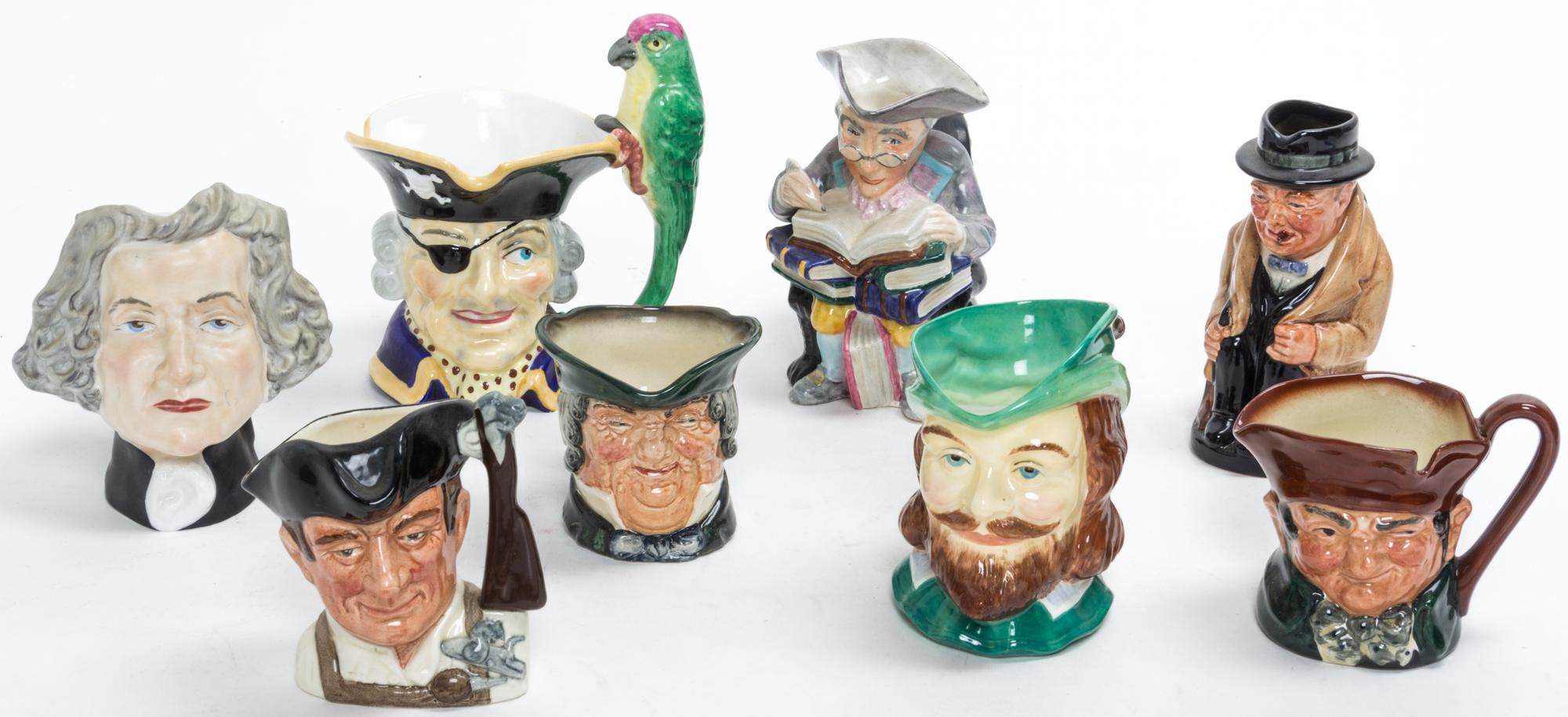 Eight Figural Toby and Character Mugs Height of tallest 6 inches. — 20TH CENTURY