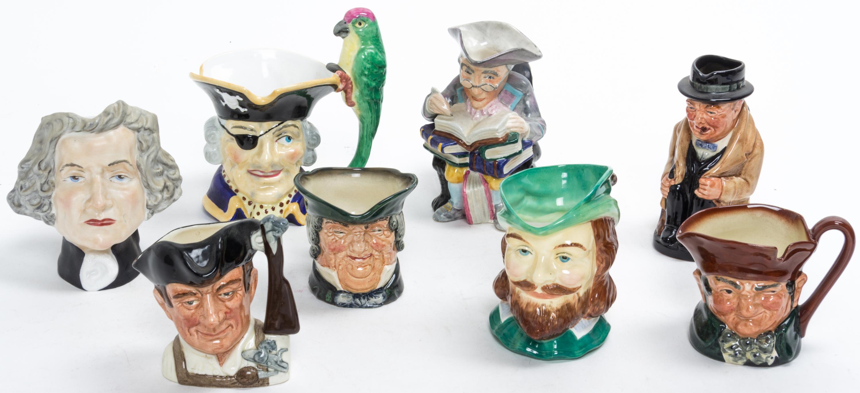 Eight Figural Toby and Character Mugs Height of tallest 6 inches. — 20TH CENTURY