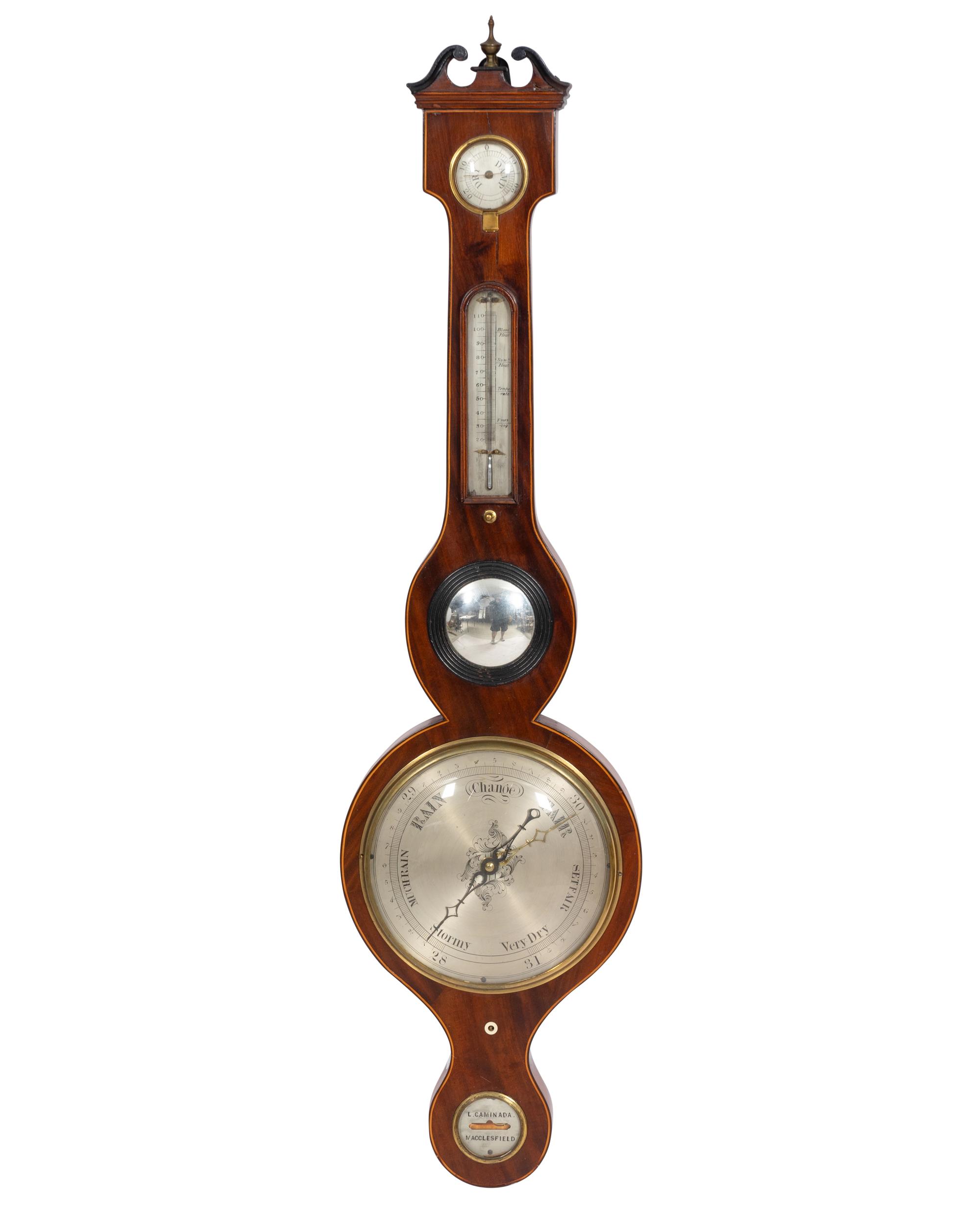 A George III Mahogany Wheel Barometer and Thermometer