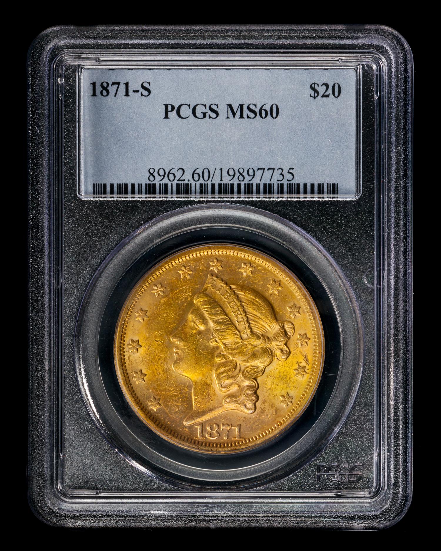 A United States 1871-S Liberty Head $20 Gold Coin