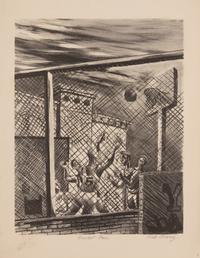 A group of six American prints (Ruth Chaney, Basketball ; Maxim Gottlieb, The Village Thief ; John Gregory, Cortez Street, Boston ; Lawrence Kupferman, Victorian Mansion ; Reginald Marsh, Star Burlesque ; William Sharpe, Ambulance )