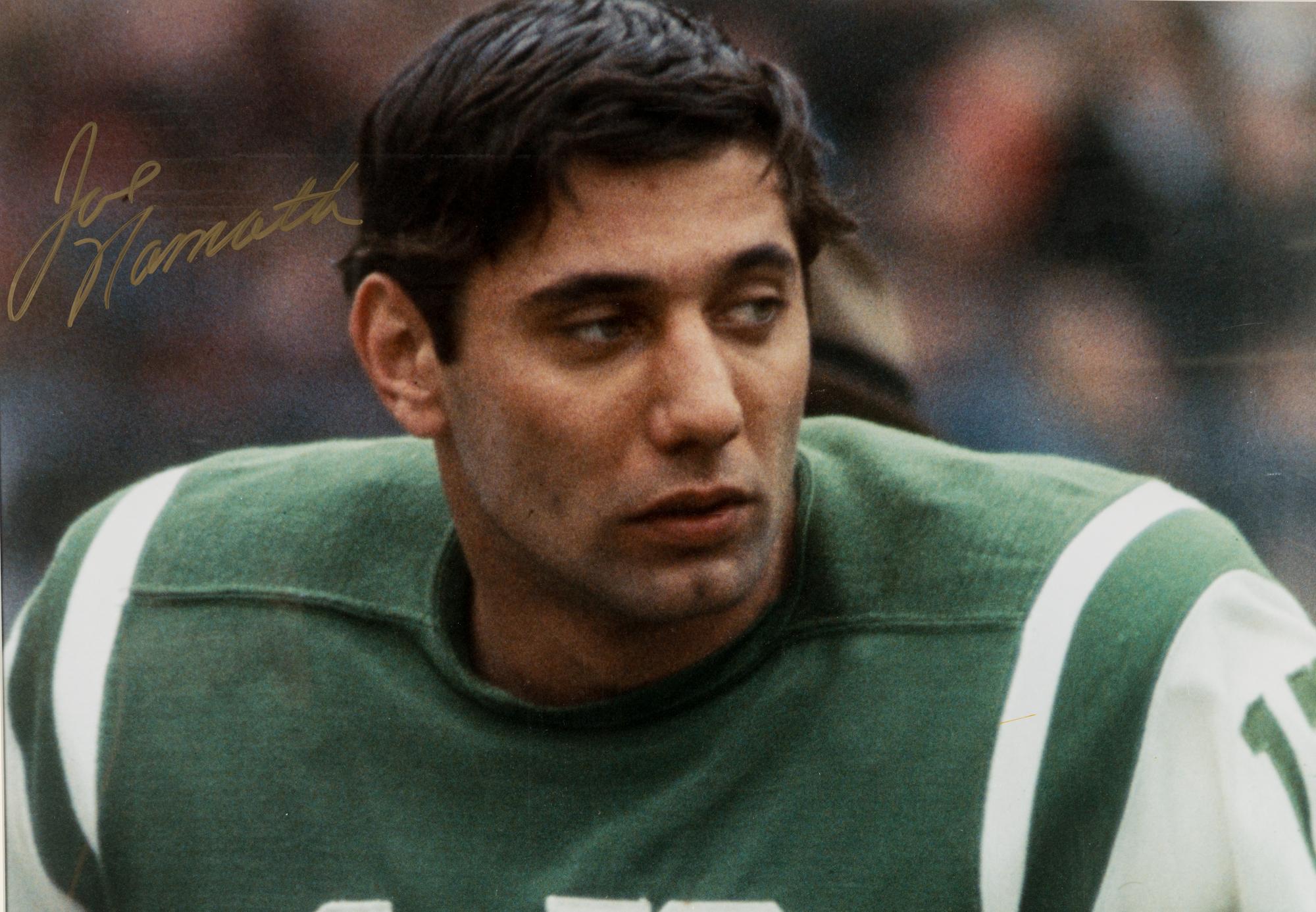 A Joe Namath Signed Autograph Large Format New York Jets Photograph (Online Authentics Sticker),