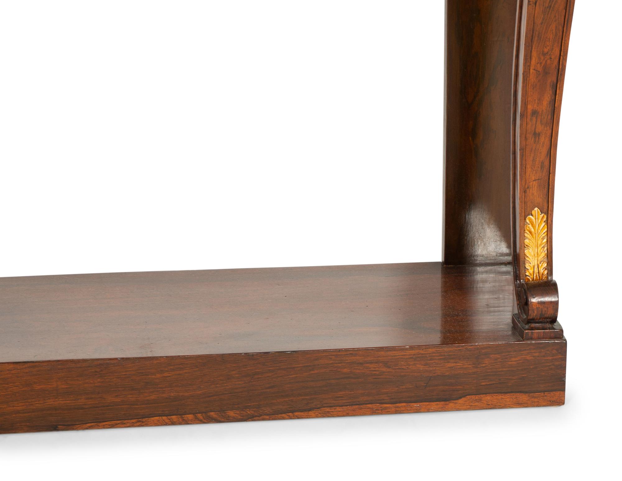 A Regency Style Mahogany and Parcel Gilt Console Table with Black Marble Top