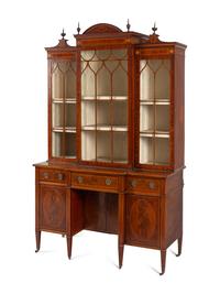 An Edwardian Inlaid Mahogany Breakfront Cabinet