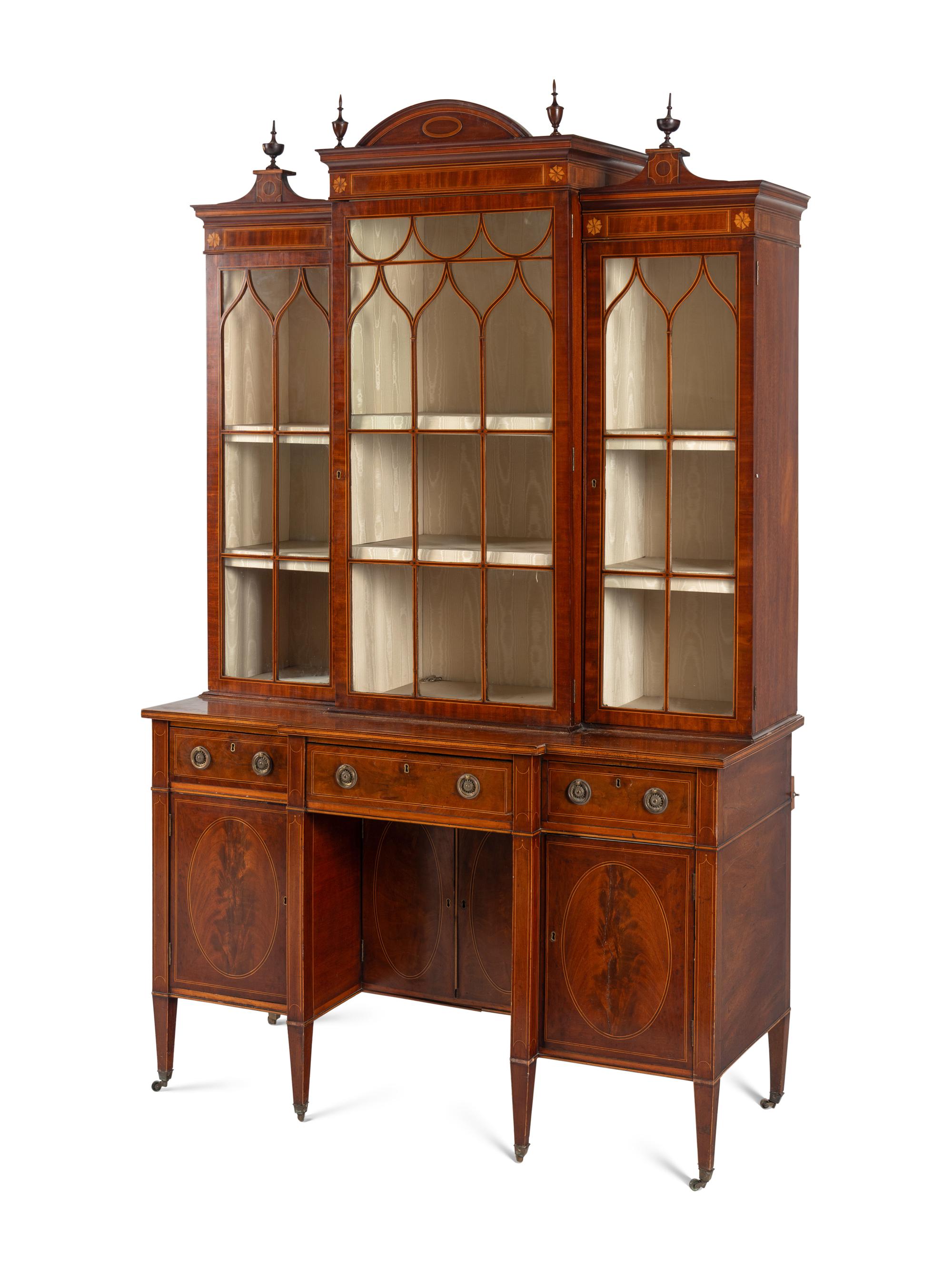 An Edwardian Inlaid Mahogany Breakfront Cabinet