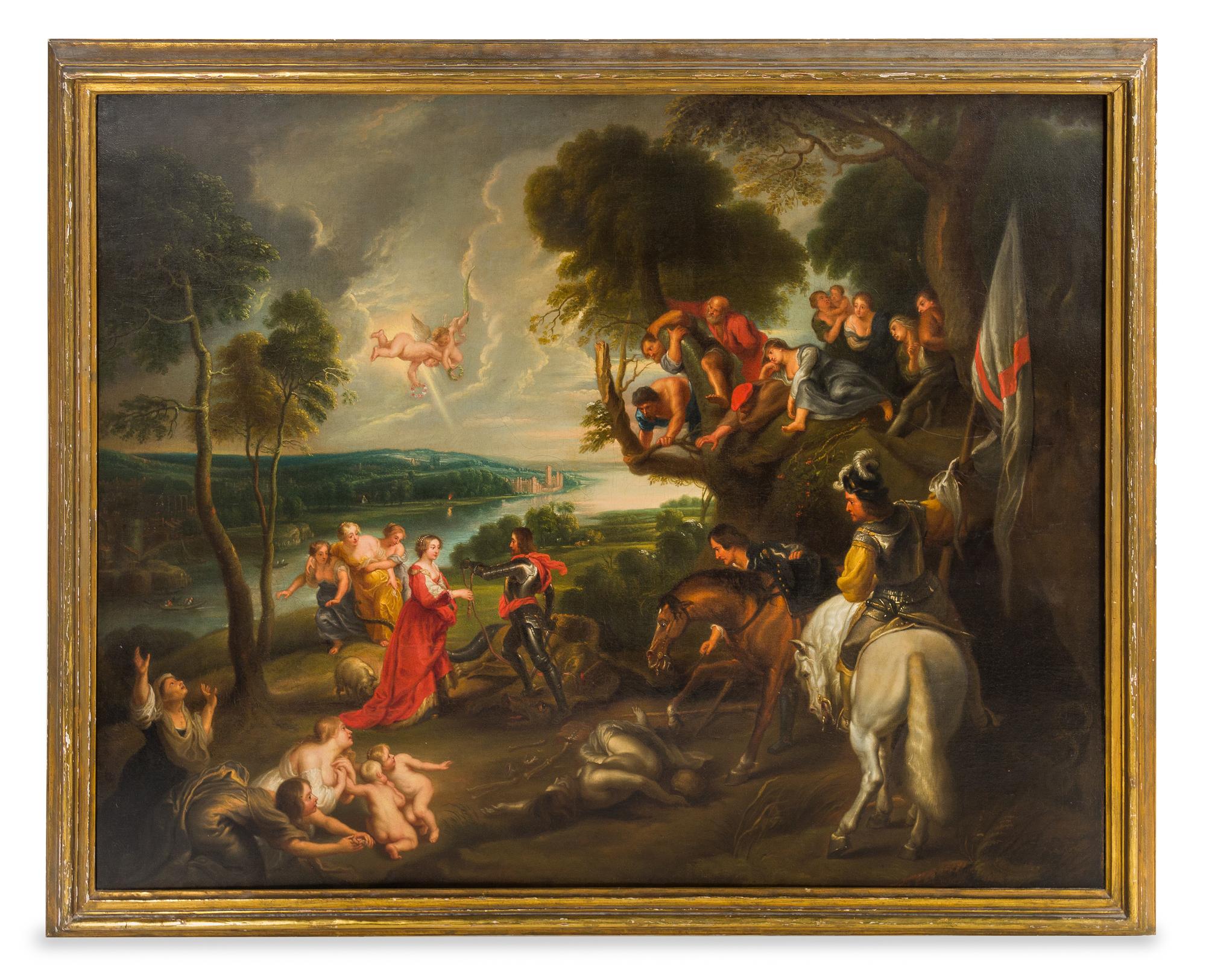Manner of Peter Paul Rubens, (18th Century), George and the Dragon in an Italian Landscape