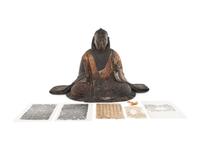 A Japanese Gilt and Painted Wood Figure of a Seated Priest