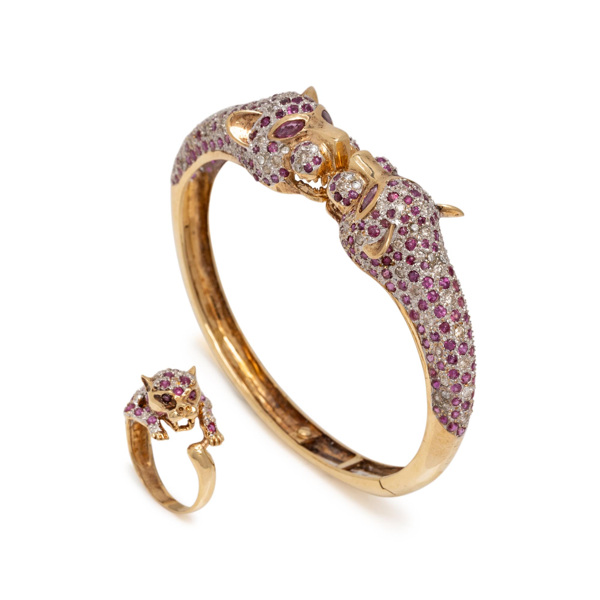 RUBY AND DIAMOND LEOPARD RING AND BRACELET