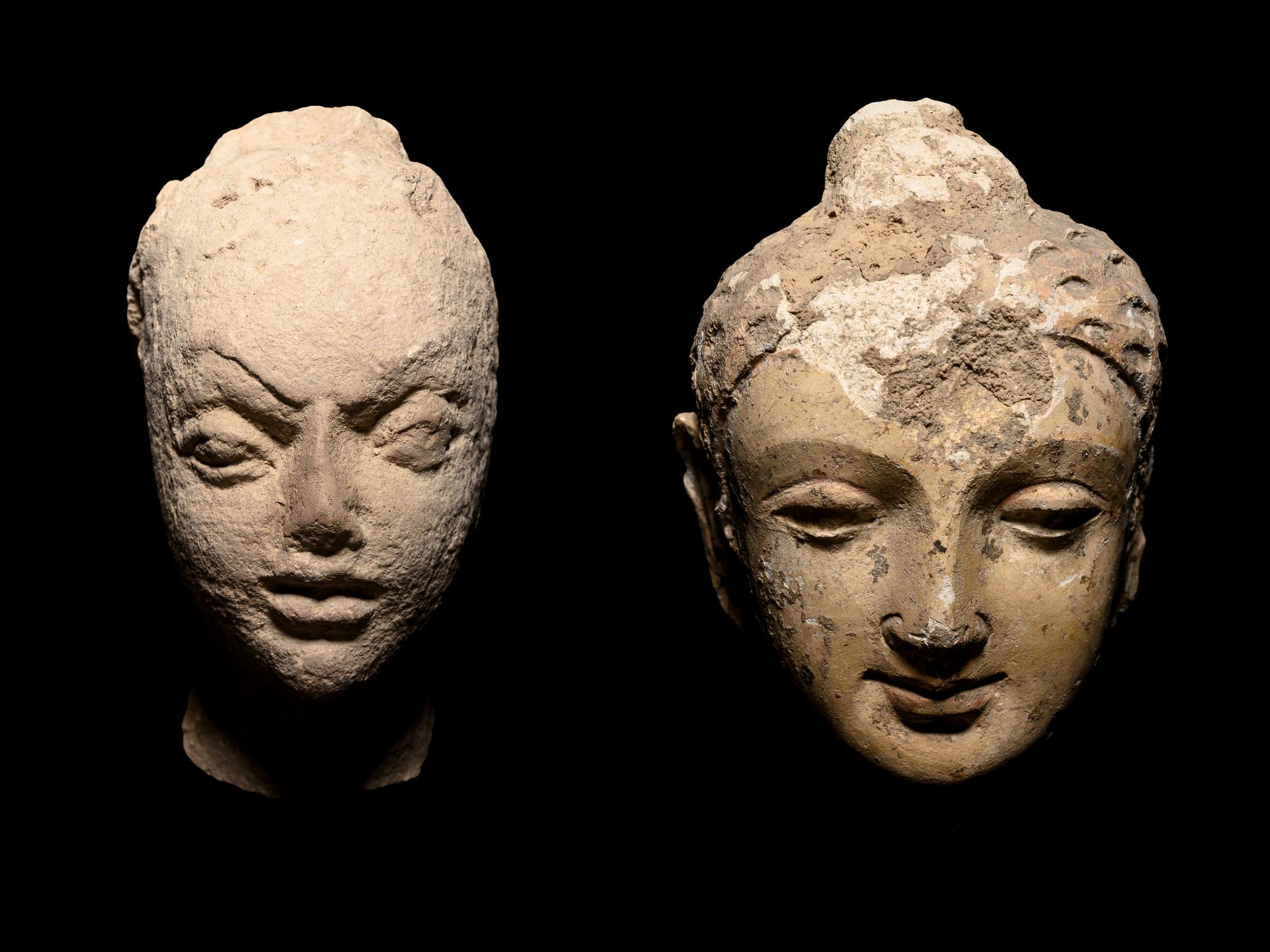 Two Gandharan Fragmentary Stucco Heads