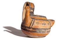 A Daunian Painted Pottery Figural Vessel in the Form of a Bird