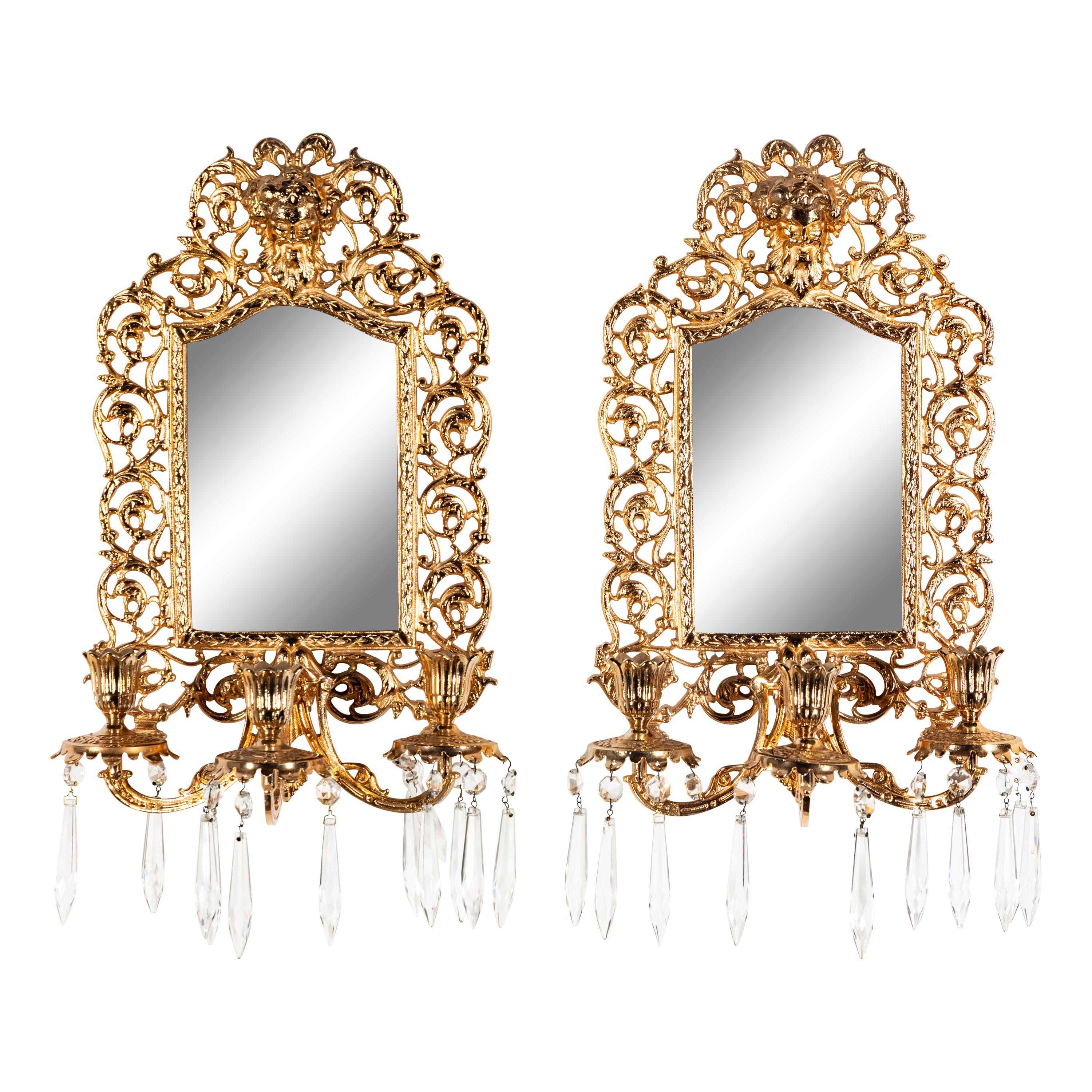 A Pair of Neoclassical Gilt Metal Girandole Mirrors