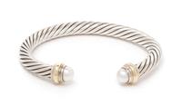 A Sterling Silver, 14 Karat Yellow Gold and Cultured Pearl 'Cable Classics' Bracelet, David Yurman, 28.00 dwts.