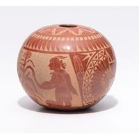 Award-Winning Sgraffito Redware Seed Jar, with Turquoise Cabochon