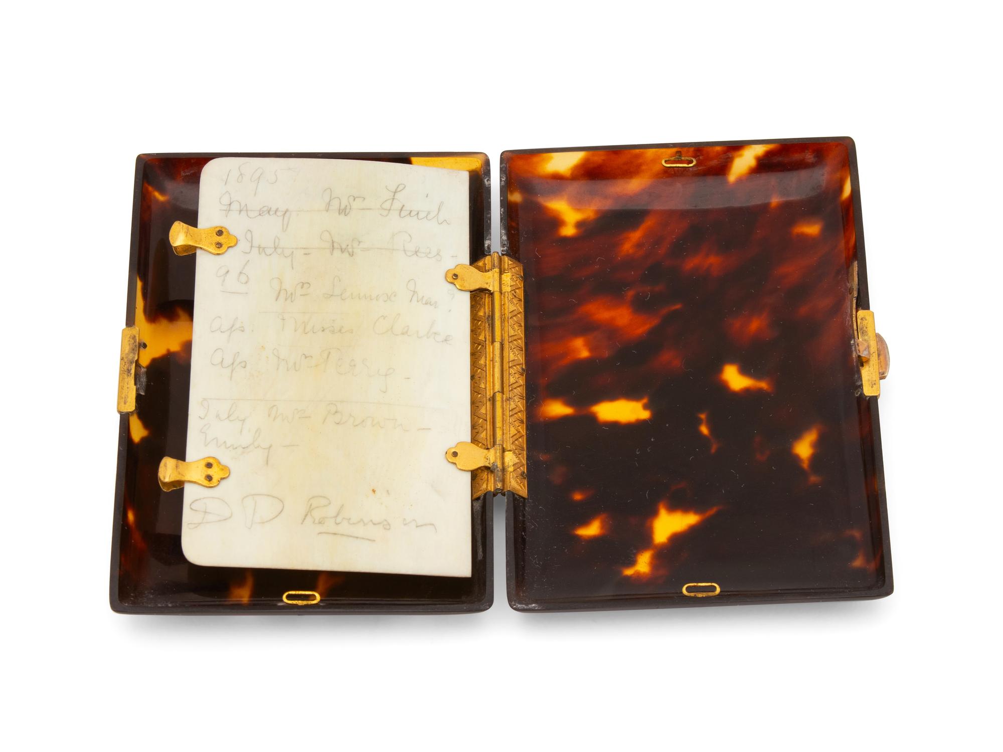 A 9K Yellow Gold and Silver Inlaid Tortoiseshell Card Case and Aide Memoire