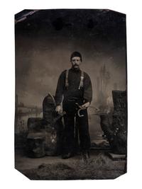 [EARLY PHOTOGRAPHY]. Oversized half plate occupational tintype of an ice block cutter.