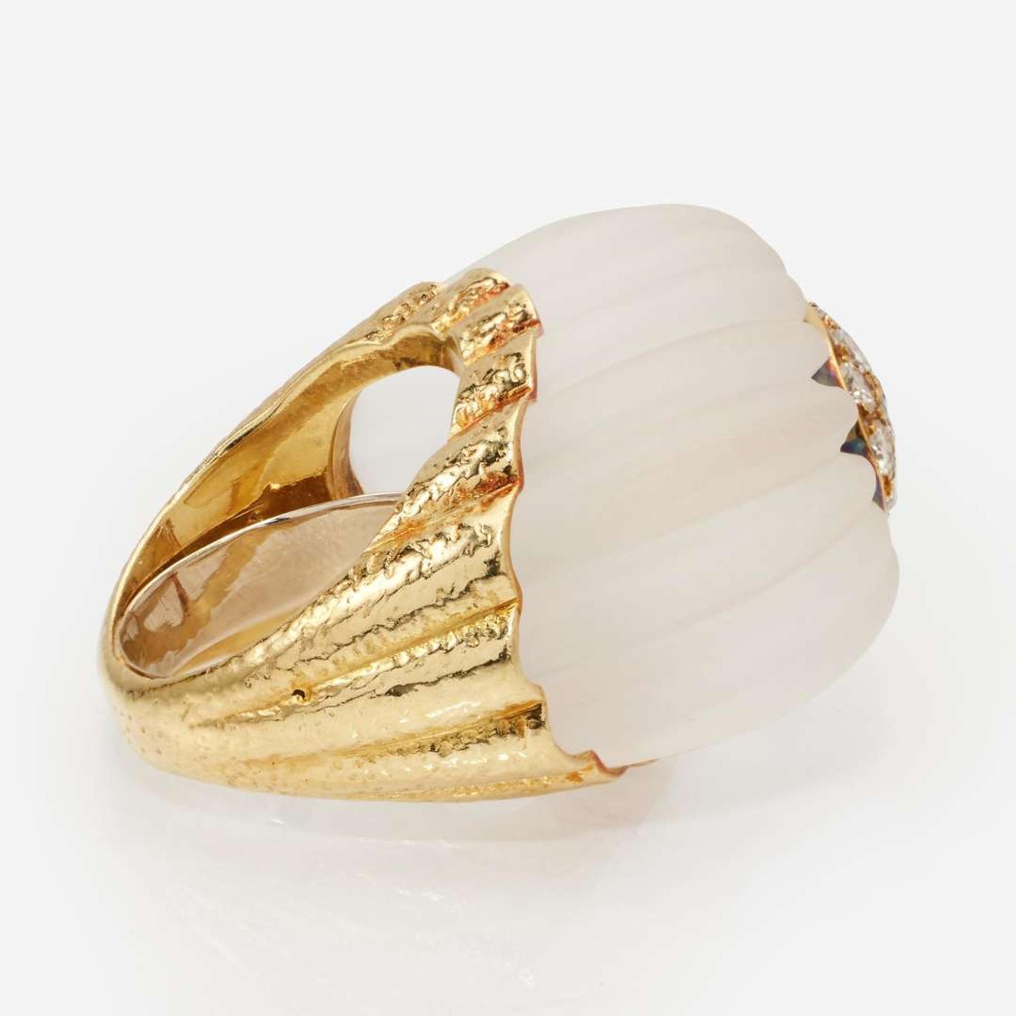 An 18K Yellow Gold, Rock Crystal, and Diamond Ring