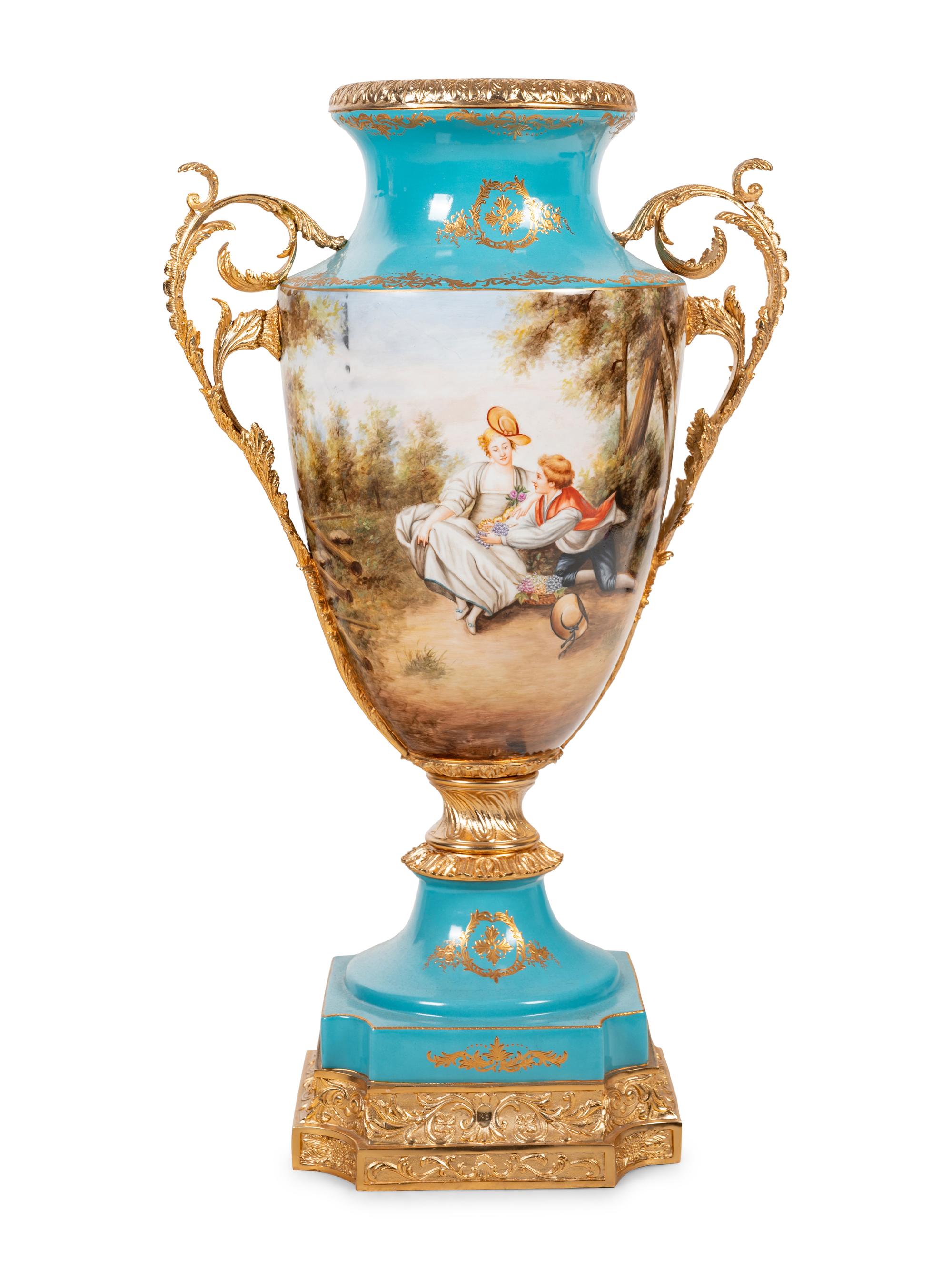 A Sèvres Style Gilt Bronze Mounted Porcelain Vase