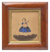 Anglo-American School 19th Century, A Small Watercolor Portrait of Emily Bailey with her Doll