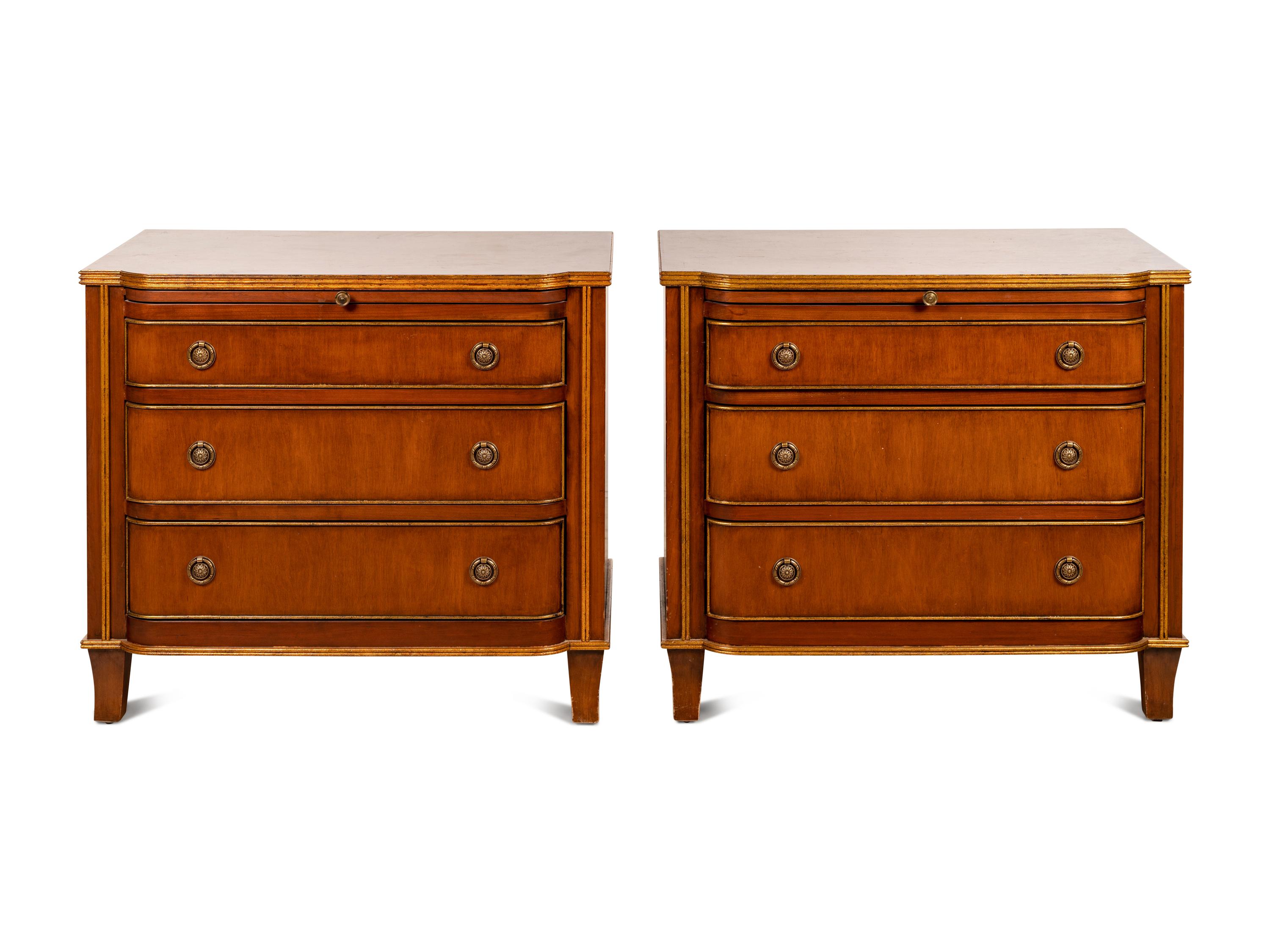 A Pair of Continental Parcel Gilt Walnut Bedside Cabinets