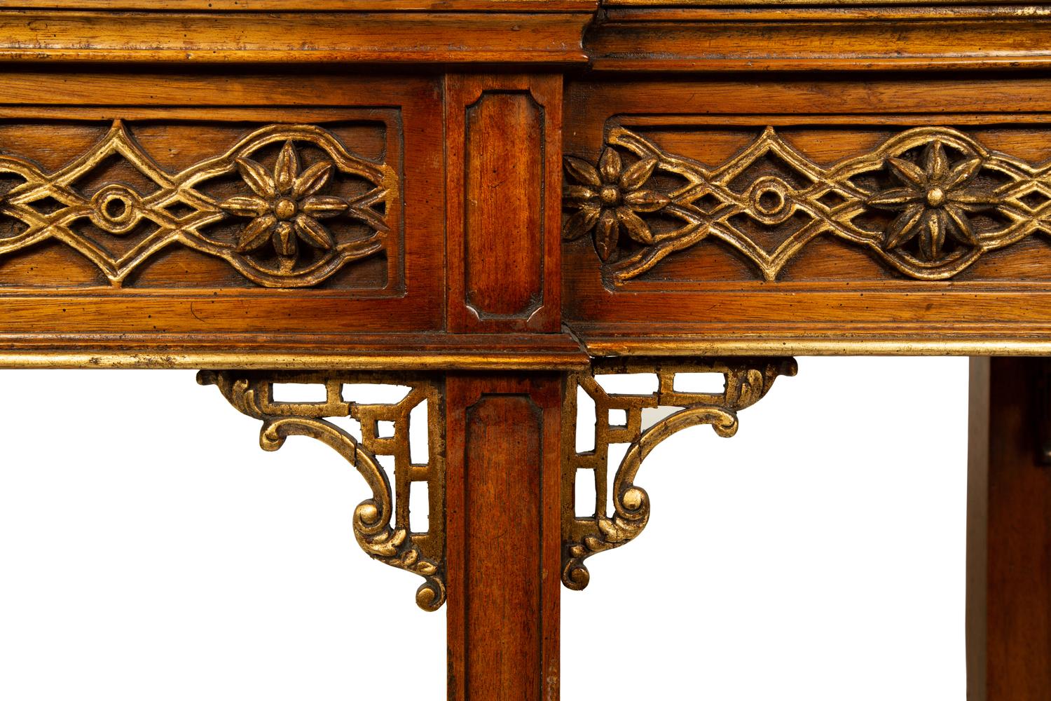 A Chinese Chippendale Style Parcel Gilt Walnut Console Table — 20TH CENTURY