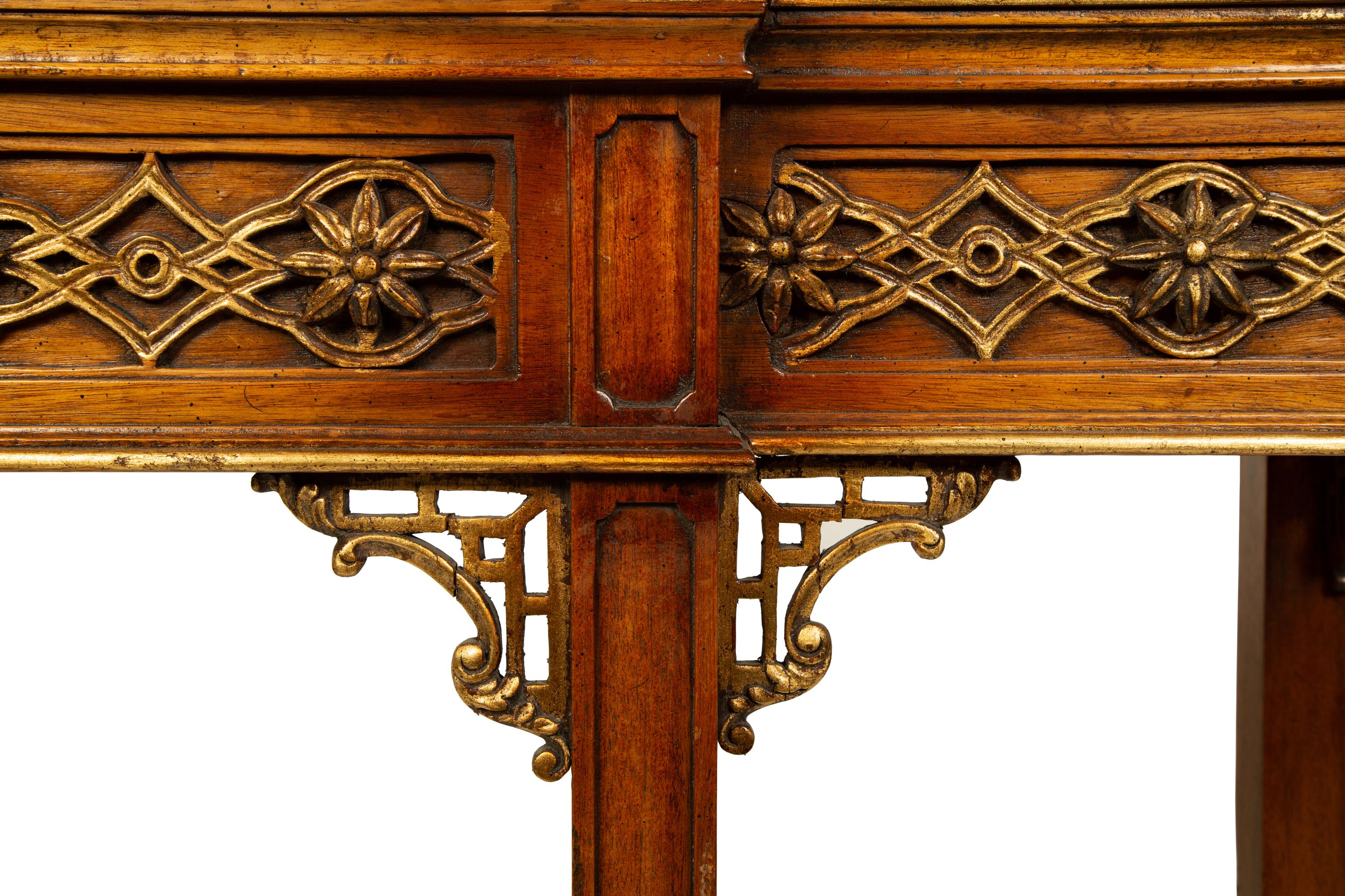 A Chinese Chippendale Style Parcel Gilt Walnut Console Table — 20TH CENTURY