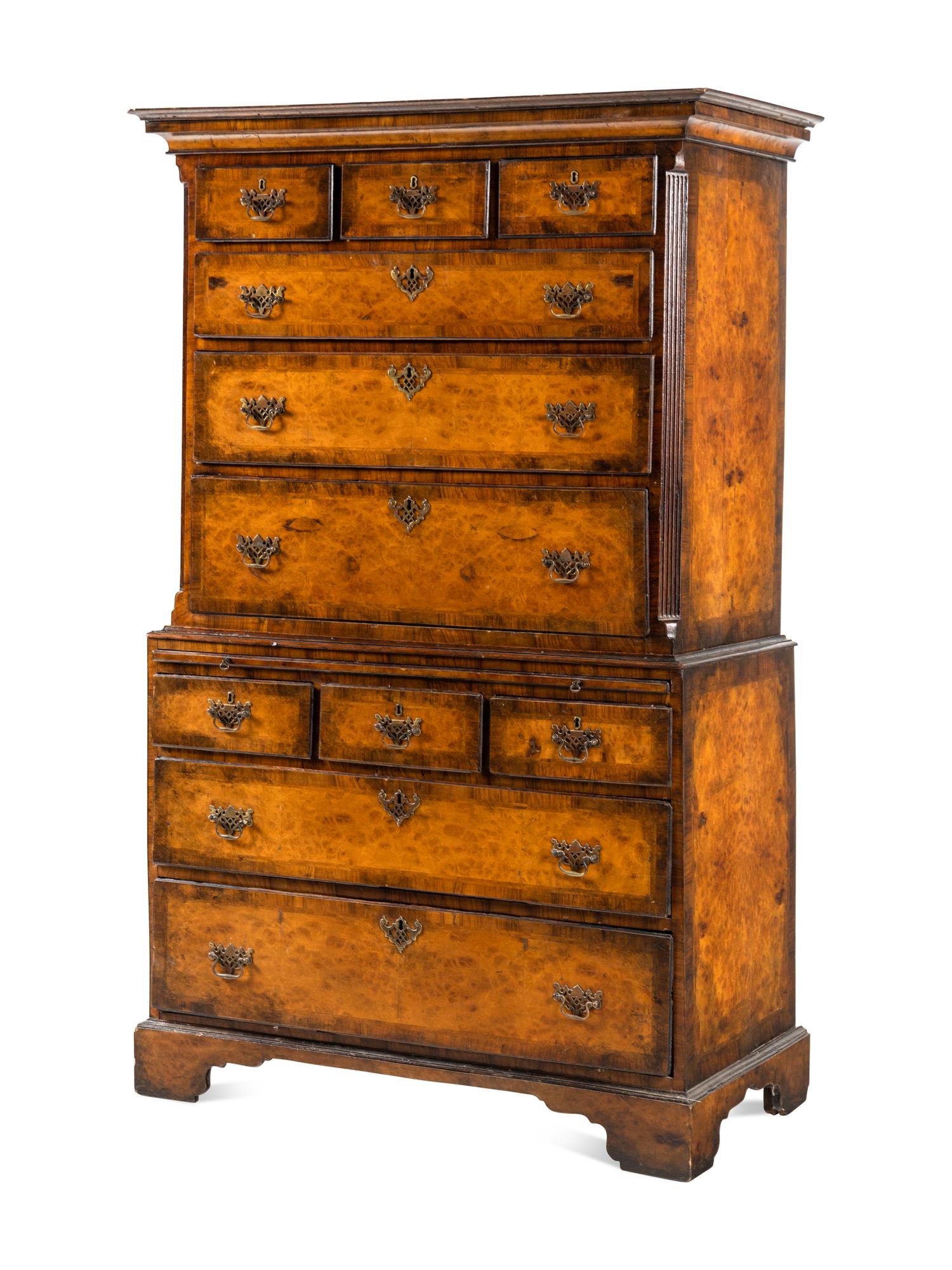A George III Burl Walnut Chest-on-Chest