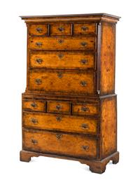 A George III Burl Walnut Chest-on-Chest