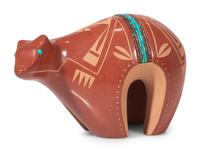 Redware Pottery Bear, with Turquoise and Heishi