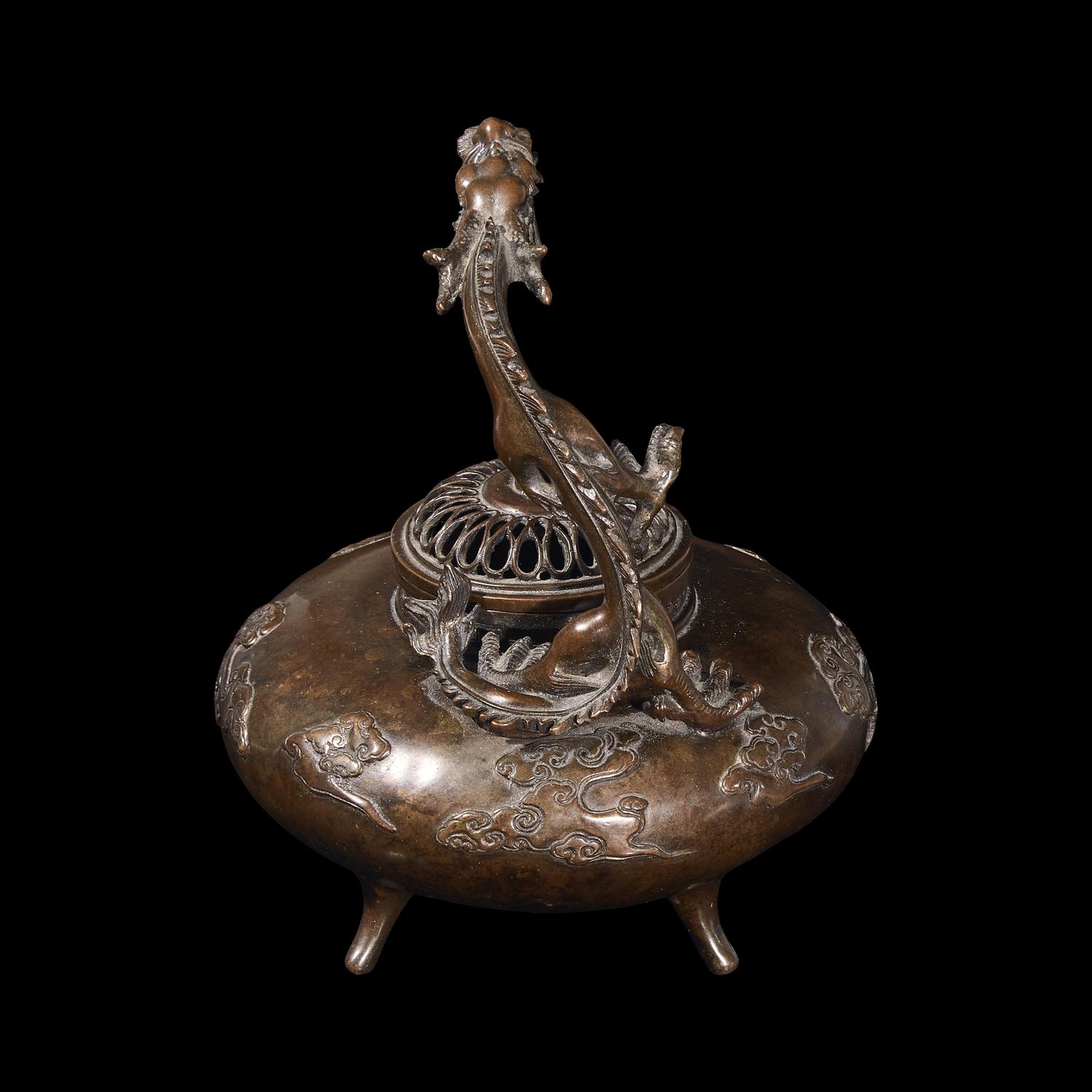 A Japanese Patinated Bronze 'Dragon' Censer, 19th/20th Century