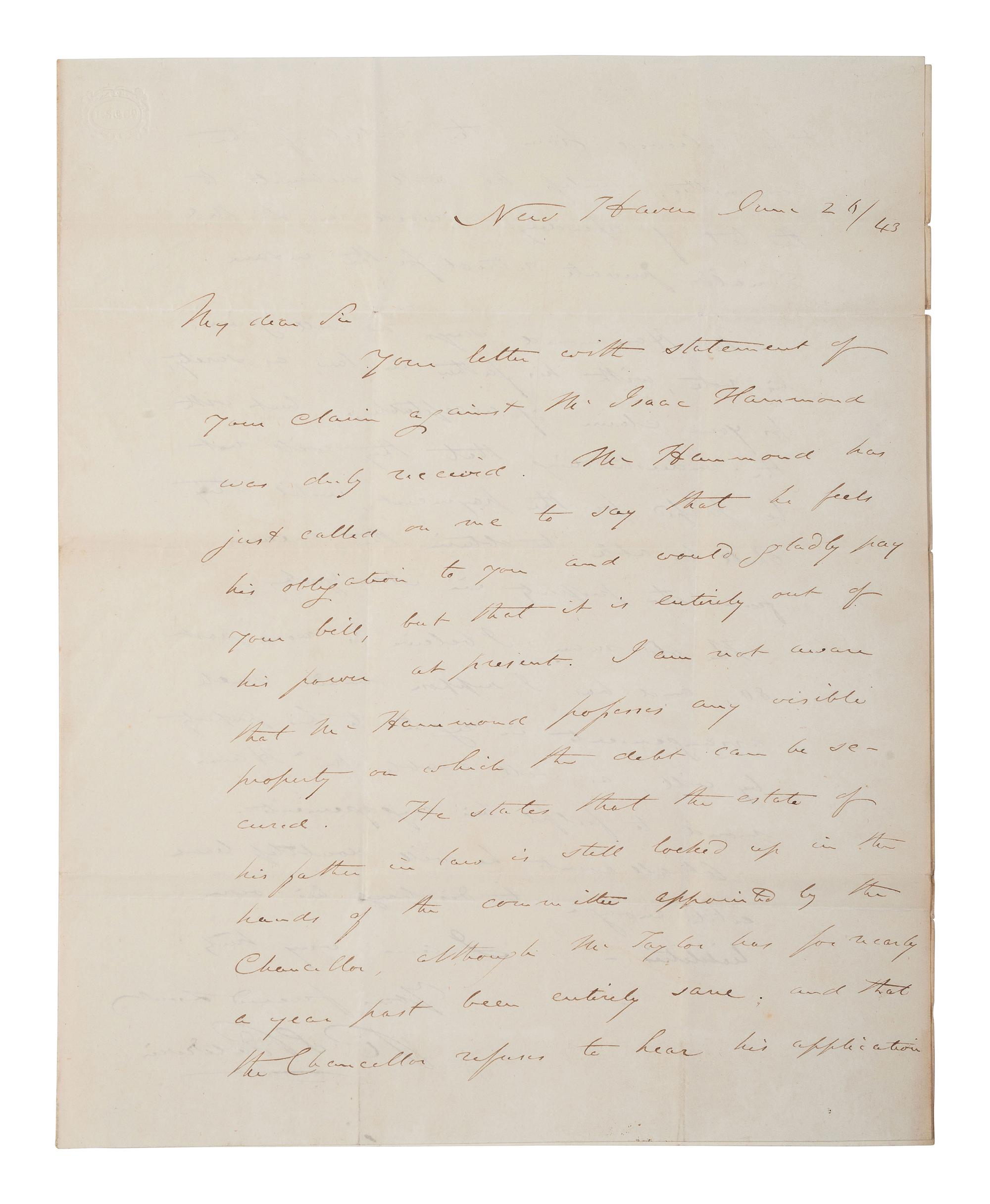 [ENSLAVEMENT & ABOLITION - AMISTAD]. A group of 5 ALsS from attorneys and others involved in the Amistad case, including Lewis TAPPAN, Roger BALDWIN, Henry GILPIN, and Theodore SEDGWICK.