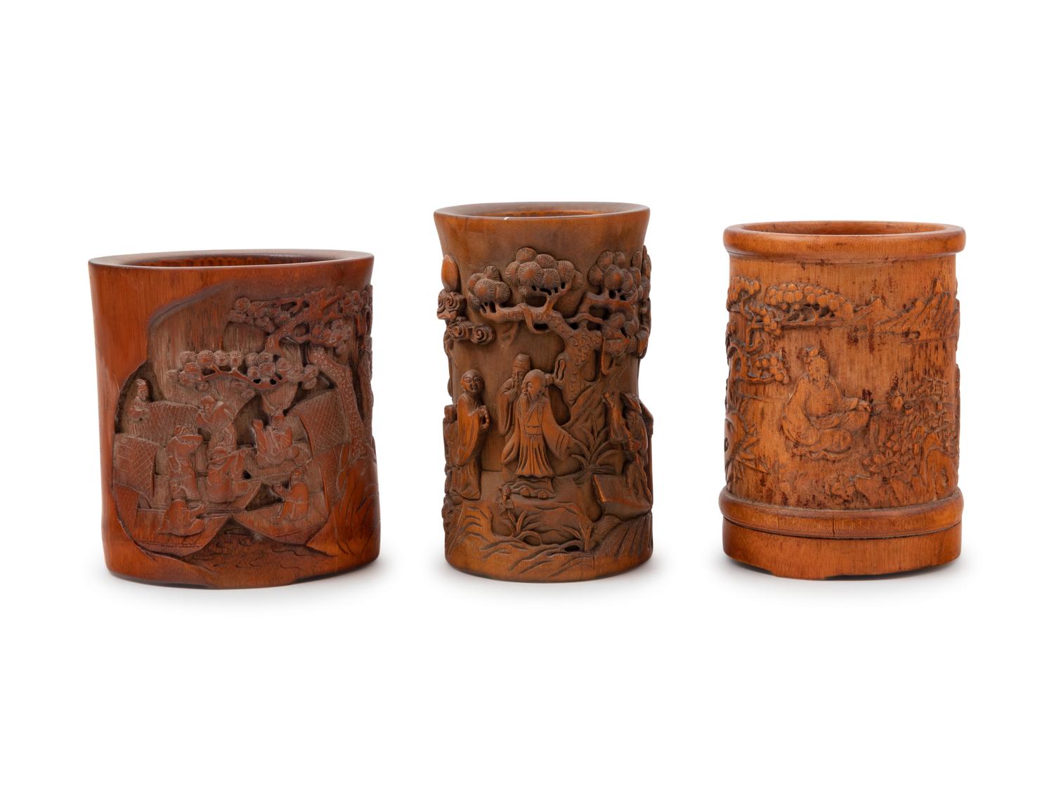 Three Chinese Bamboo Brush Pots, Bitong