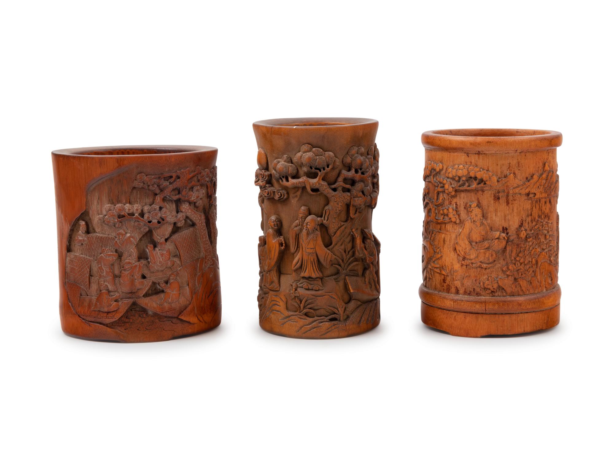 Three Chinese Bamboo Brush Pots, Bitong